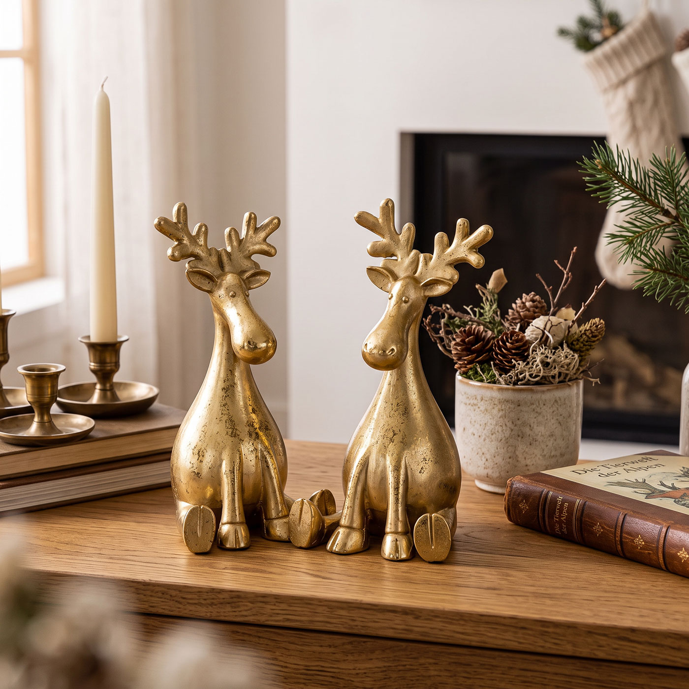 2er Set Rentiere Gold Deko Aufsteller Hirsche Tischdeko Weihnachtsdeko Figur
