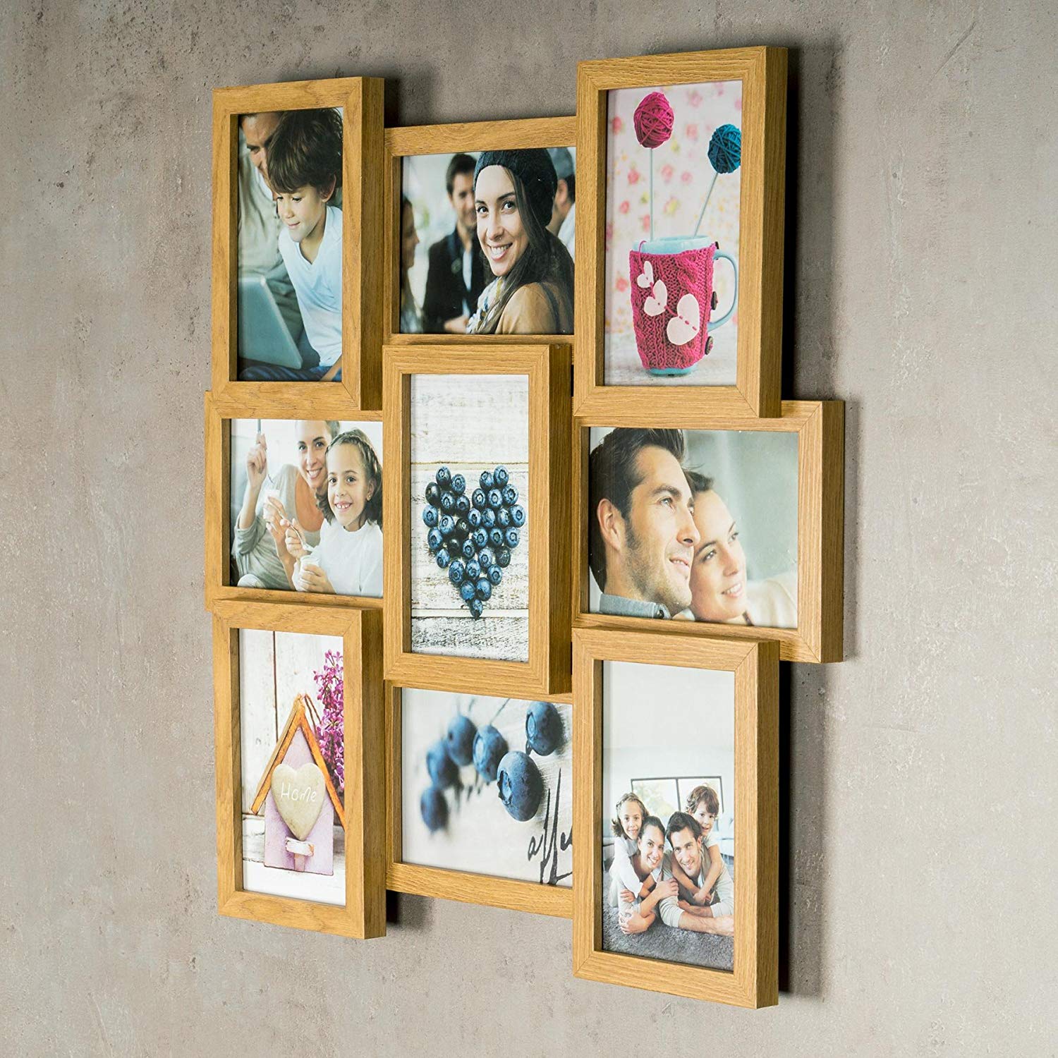 levandeo Bilderrahmen Collage 45x45cm 9 Fotos 10x15 Eiche MDF Holz Glasscheiben