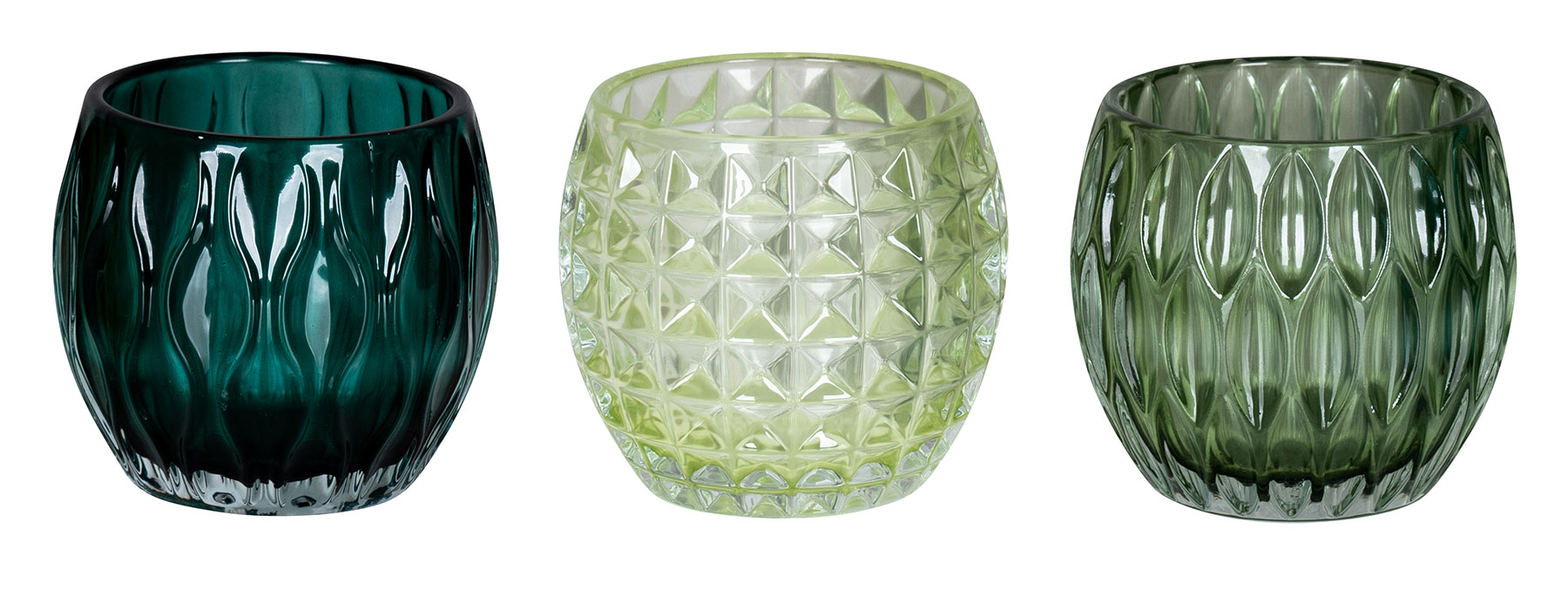 3er Set Windlichter 10x8,5cm Grün Glas Deko Teelichthalter Kerze Tischdeko Retro
