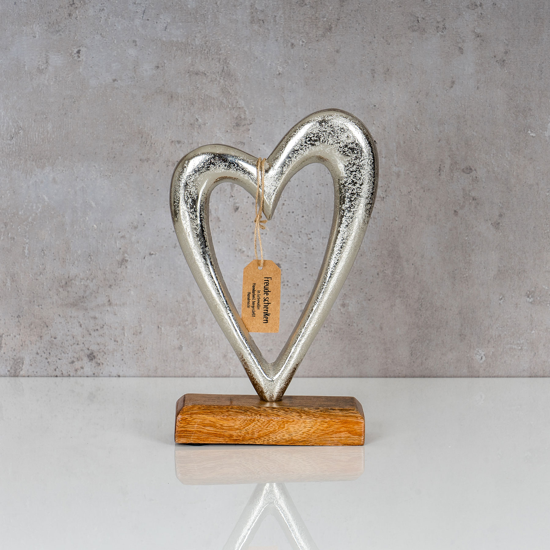 Designer Skulptur Herz H23cm Silber Mango Holz Tischdekoration Wohndekoration