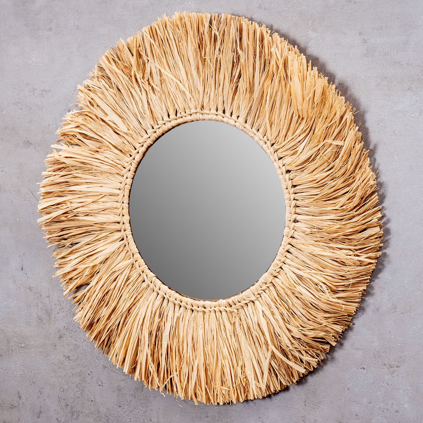 Wandspiegel Seegras Ø 50cm Spiegel Rund Flurspiegel Wanddeko Boho Deko Natur