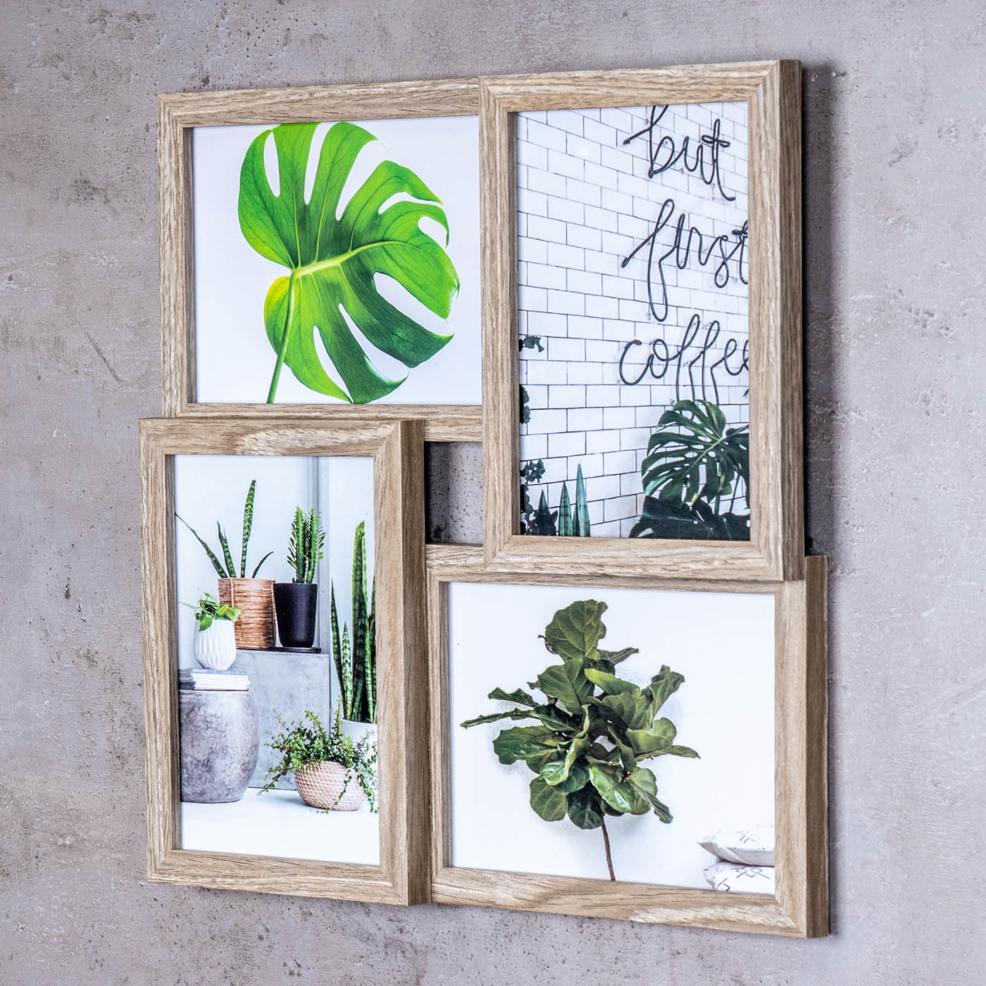 levandeo Bilderrahmen Collage 34x34cm 4 Fotos 13x18 Eiche gekälkt Holz MDF Glas