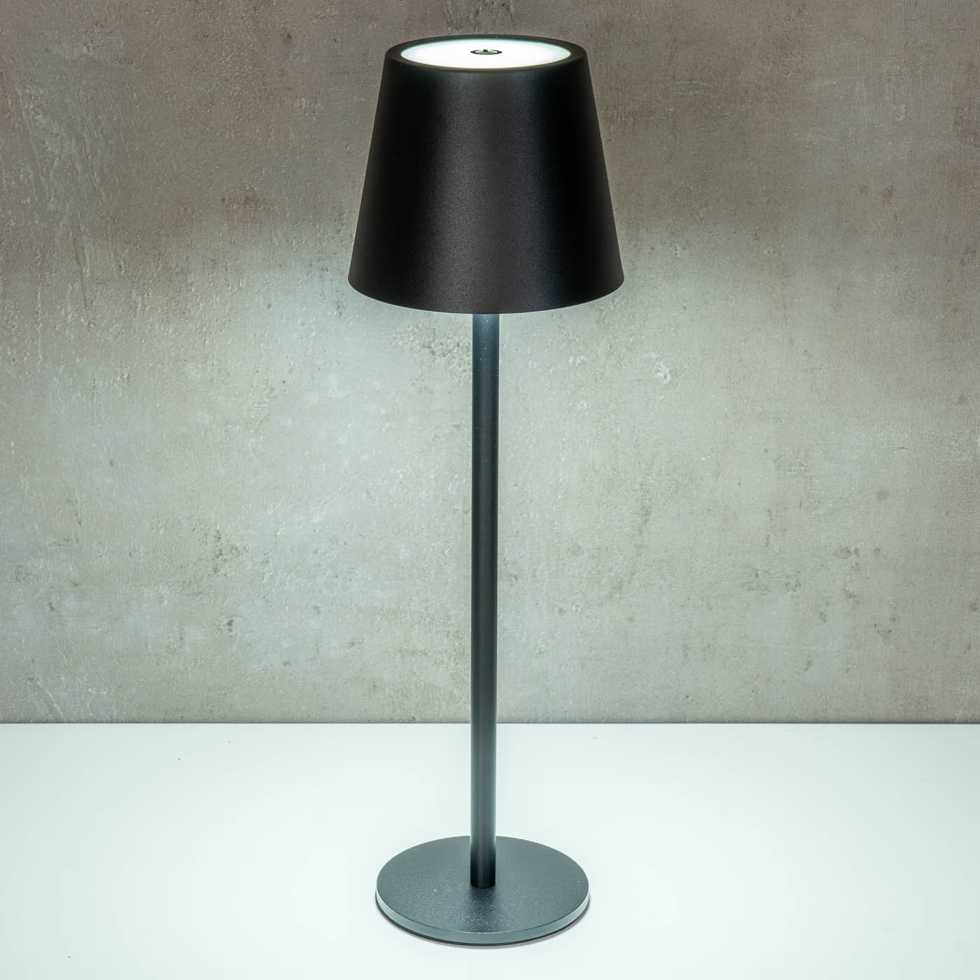 LED Tischlampe H38cm Schwarz Metall Kabellos Nachttischlampe Touch Leuchte Deko