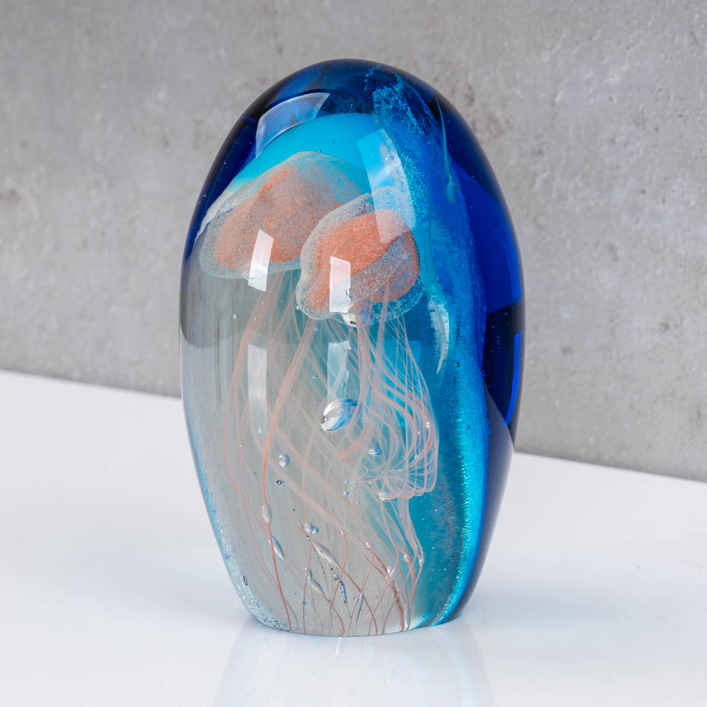 Design Glas Skulptur H13cm Blau Weiß Qualle Kunst Unikat Briefbeschwerer Figur