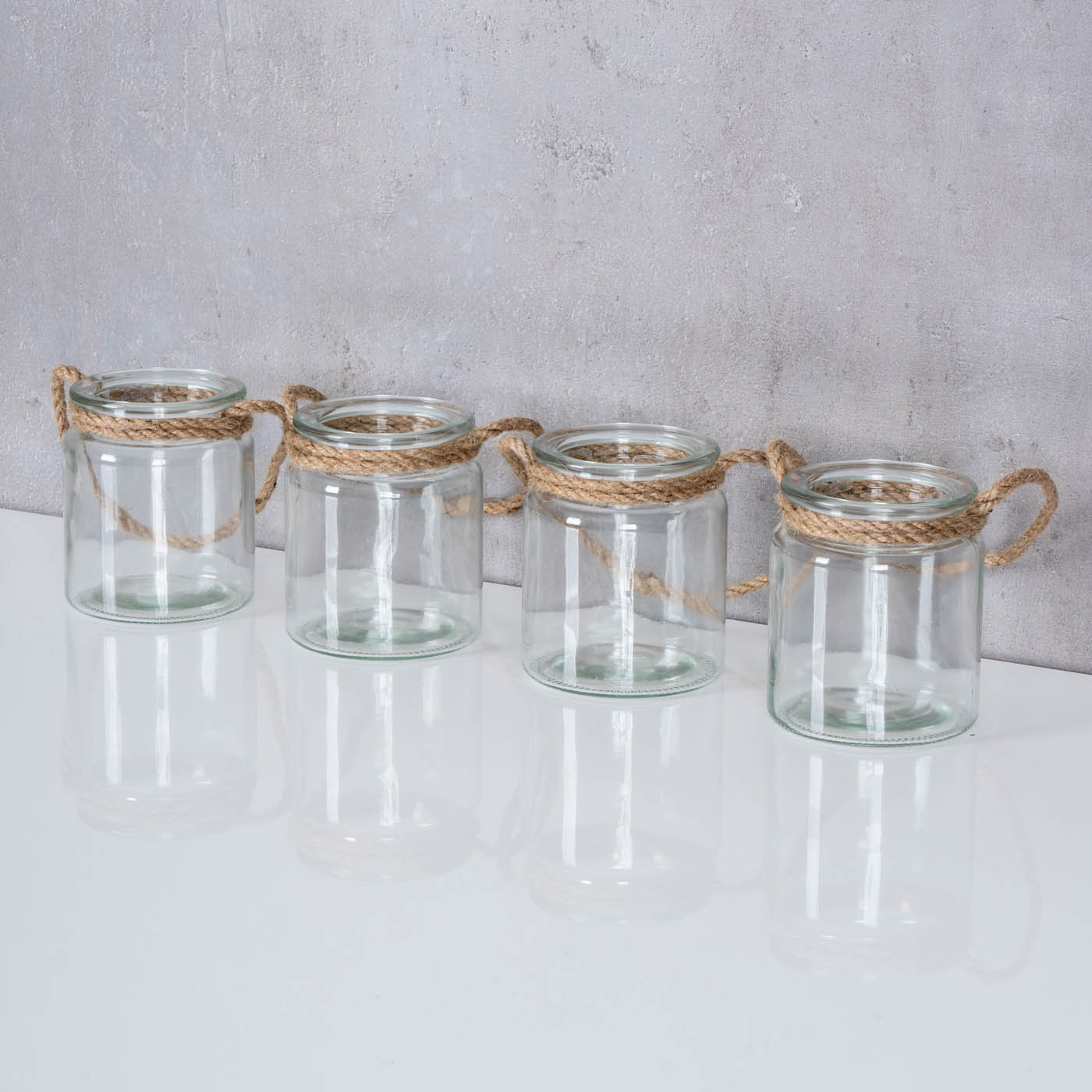 4er Set Teelichthalter Glas H10cm Klar Transparent Windlicht Tischdeko Kerzen
