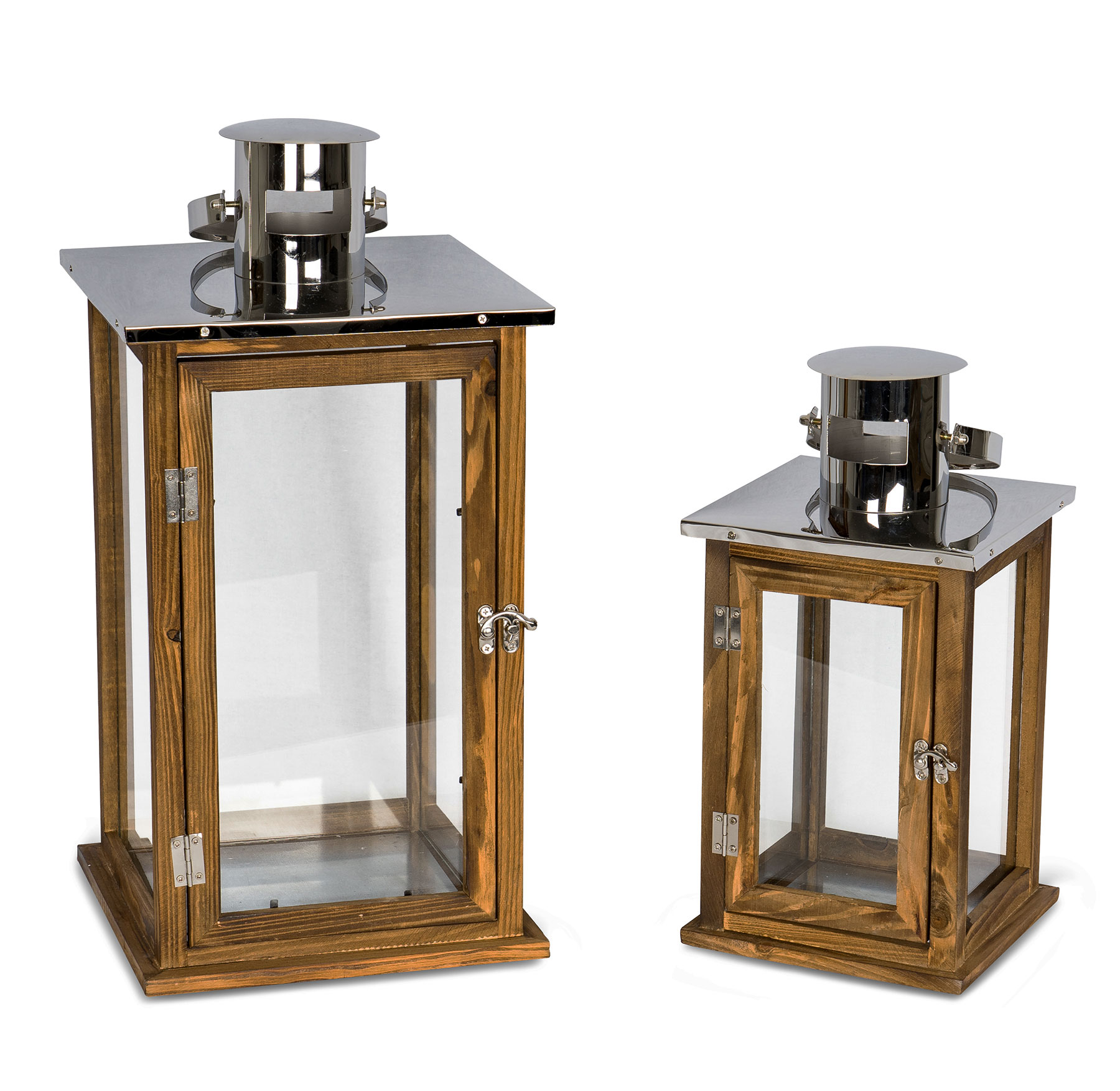 2er Set Holzlaternen Windlichter Hochwertig Holz Metall Glas braun