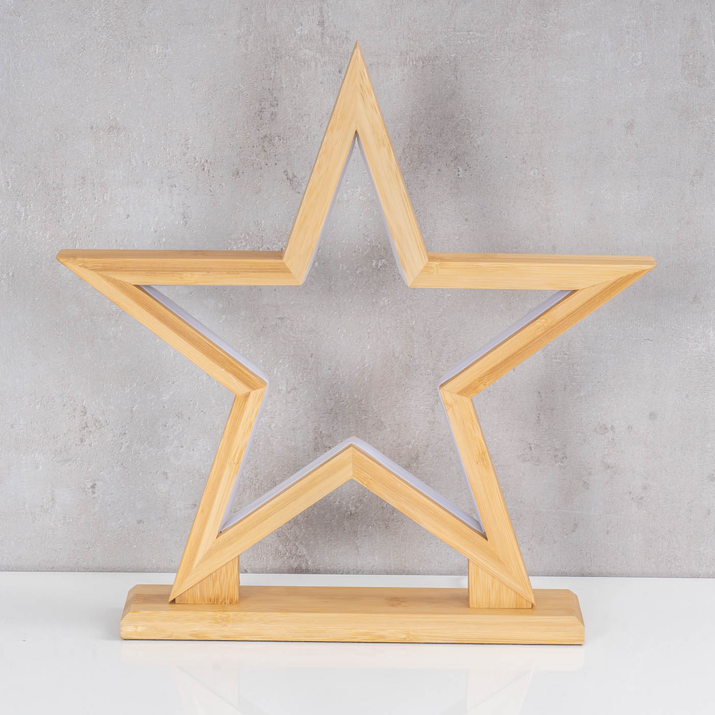 LED Stern Holz H33cm Tischlampe Bambus Weihnachten Dekoleuchte Weihnachtsdeko
