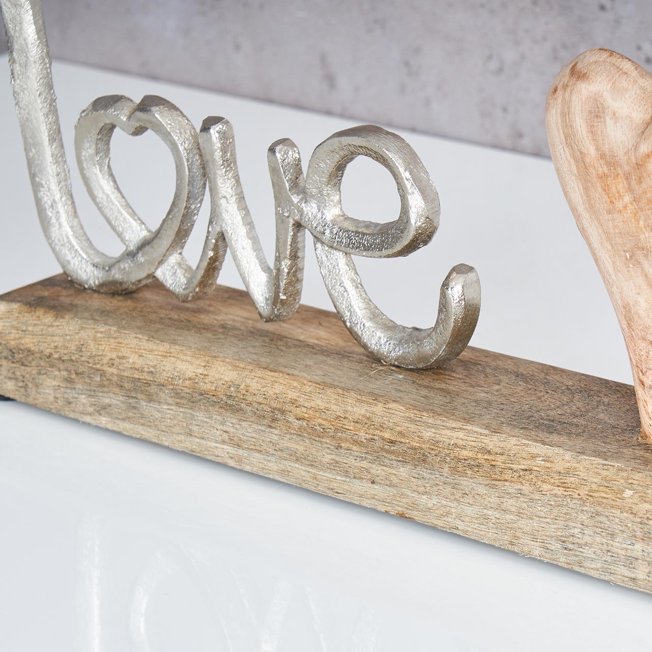 Schriftzug Love L25,5cm Metall Silber Mango Holz Tischdeko Deko Aufsteller Liebe
