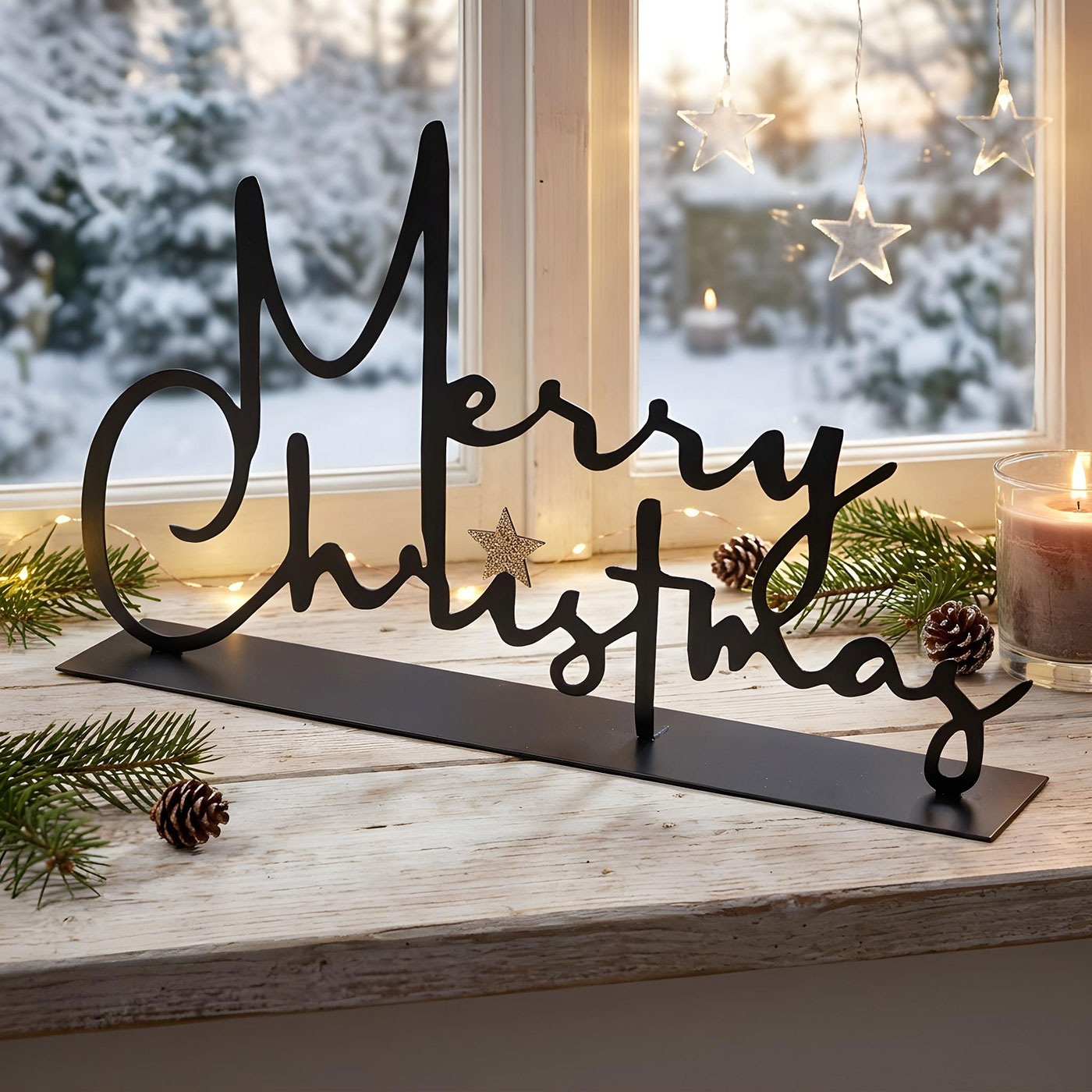 Schriftzug Merry Christmas 28cm Metall Schwarz Tischdeko Weihnachtsdeko Spruch