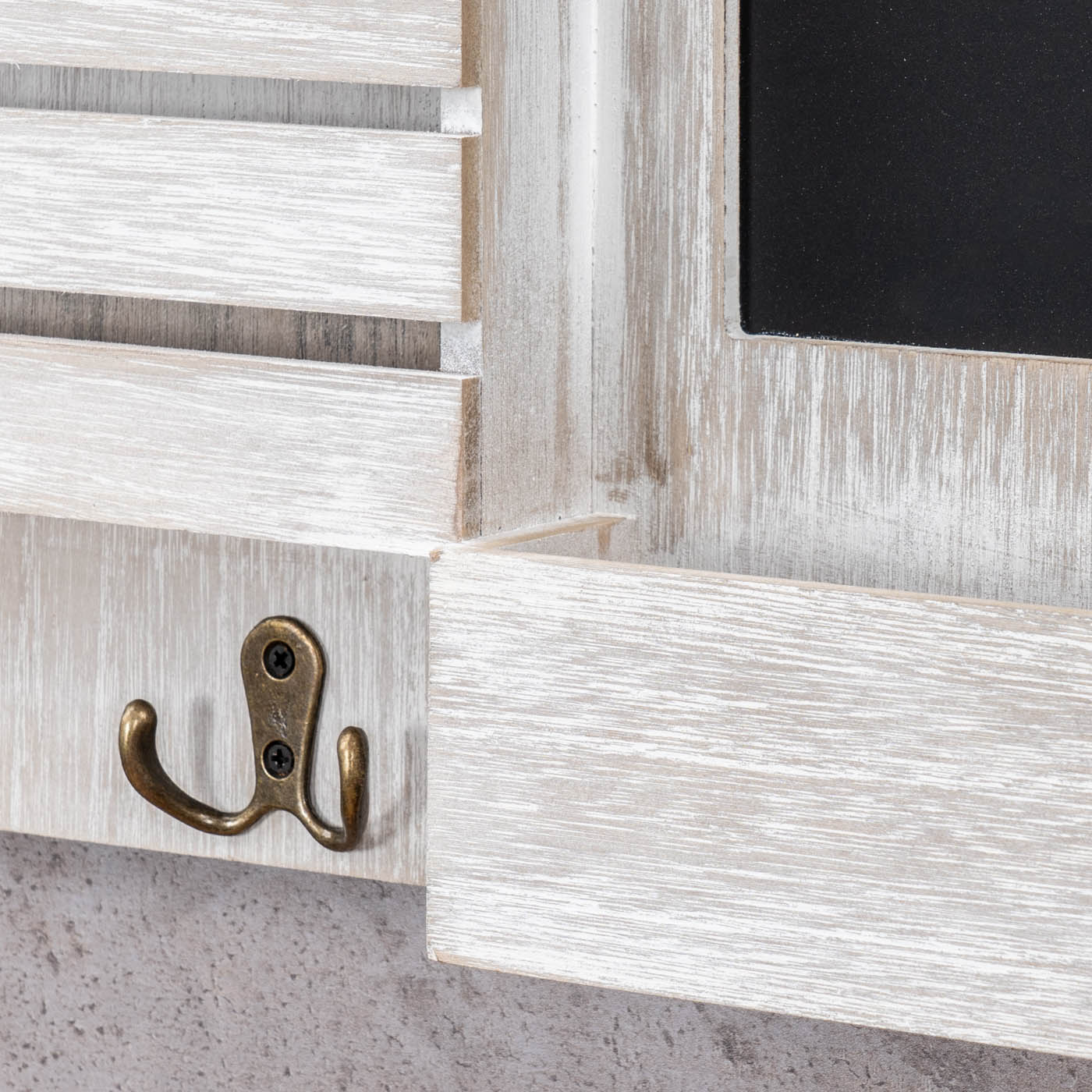 Memoboard 52x47cm Holz Weiß Grau Briefablage 4 Haken Shabby Chic Tafel