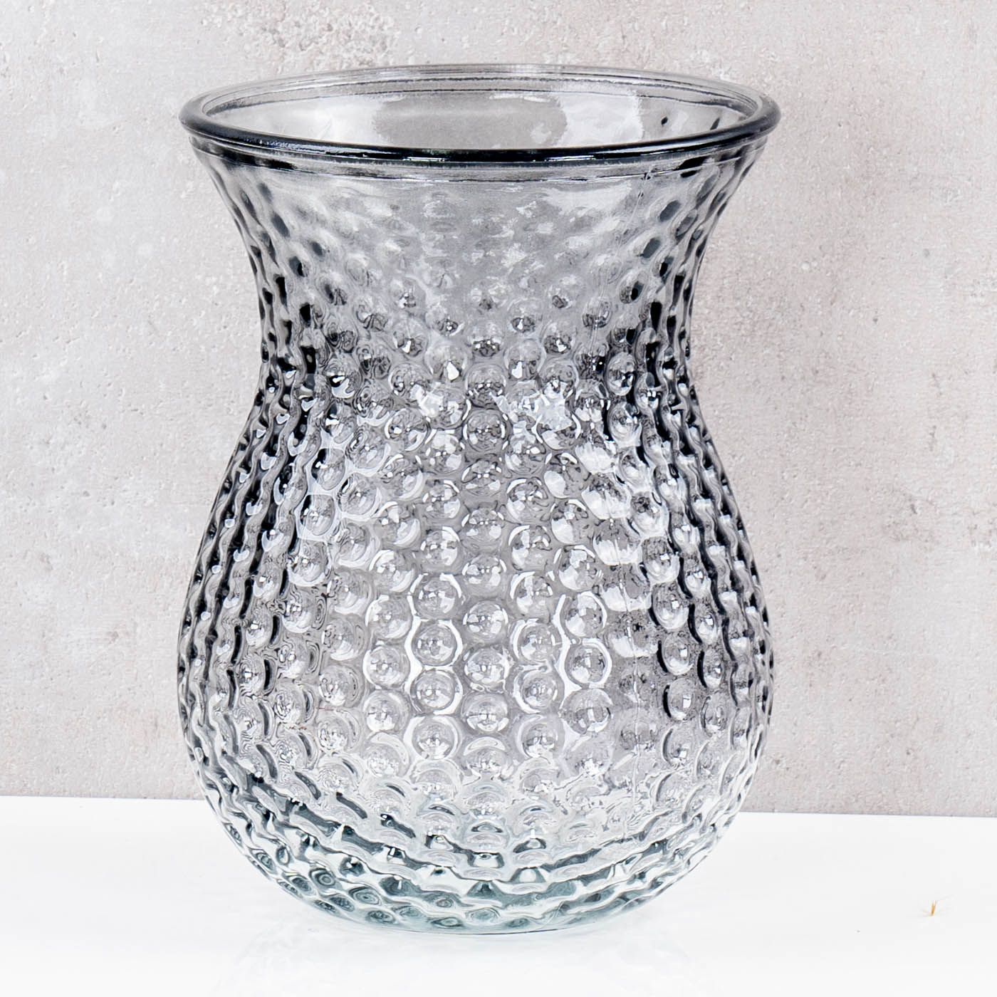 Retro Vase Grau Glas Blumenvase Dekovase Glasvase Blumendeko Tischdeko Frühling