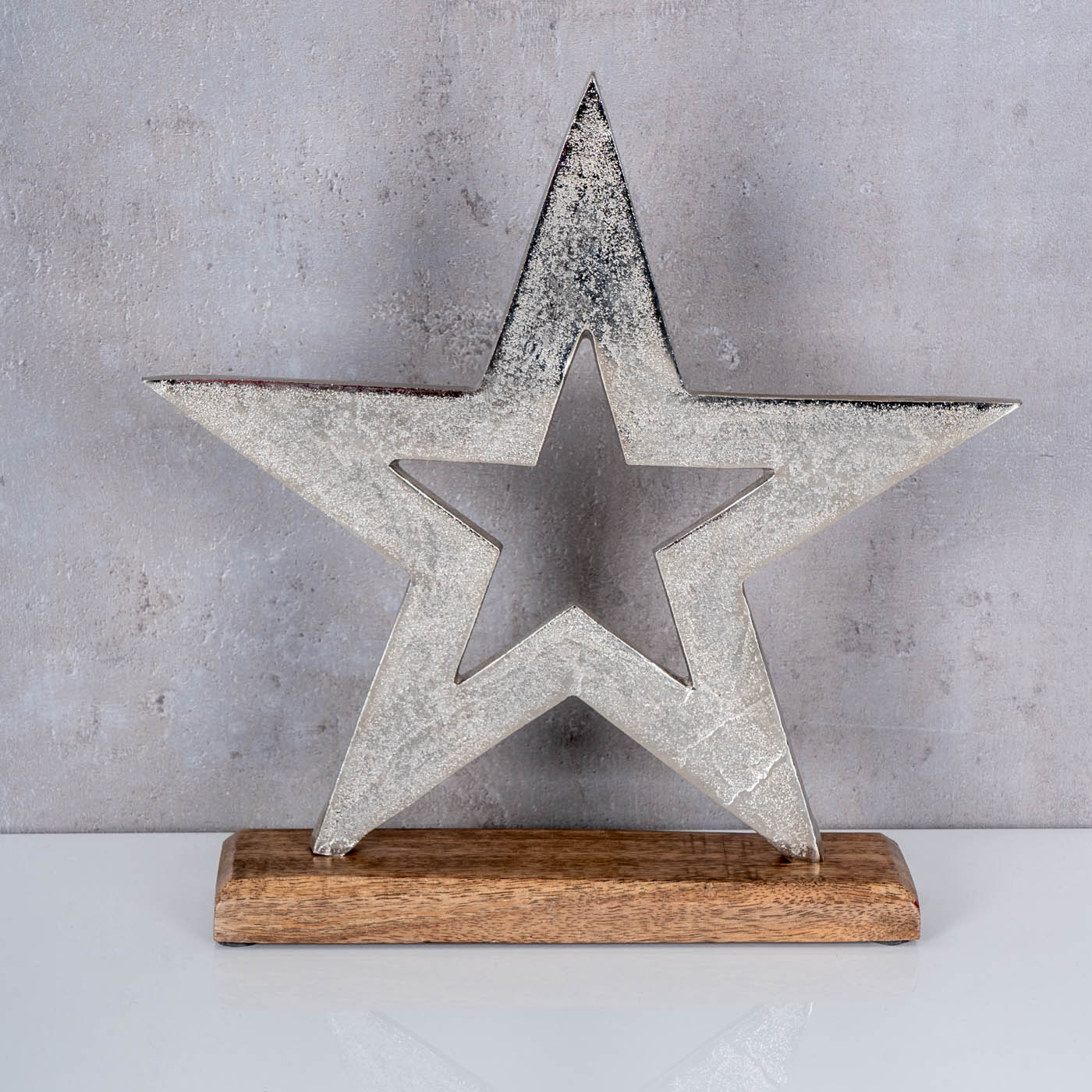 Stern 30x30cm Metall Mango Silber Braun Tischdeko Holz Metallstern Dekoration