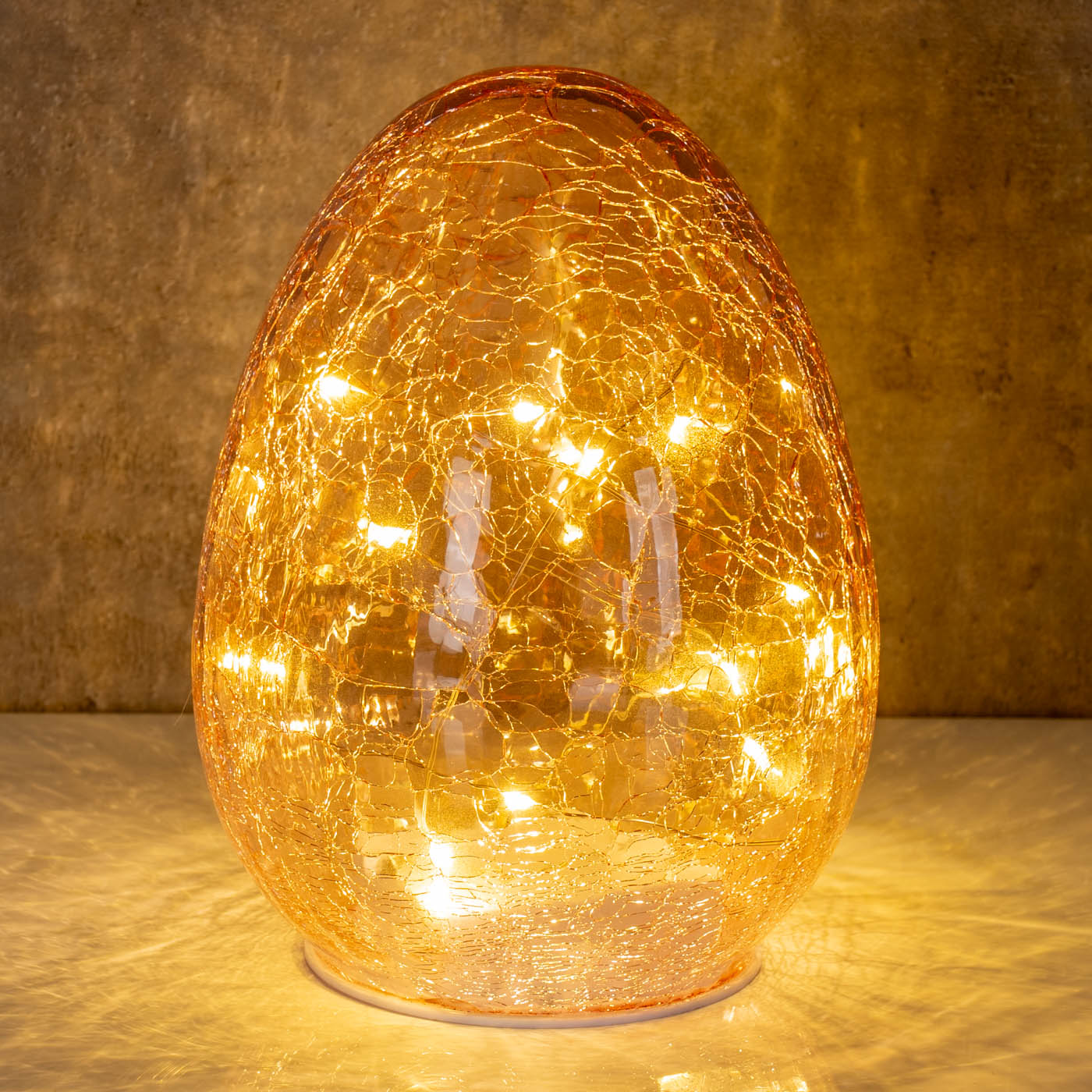 LED Osterei H16cm Rosa Glas Dekolampe Timer Osterdeko Tischlampe Stimmungslicht
