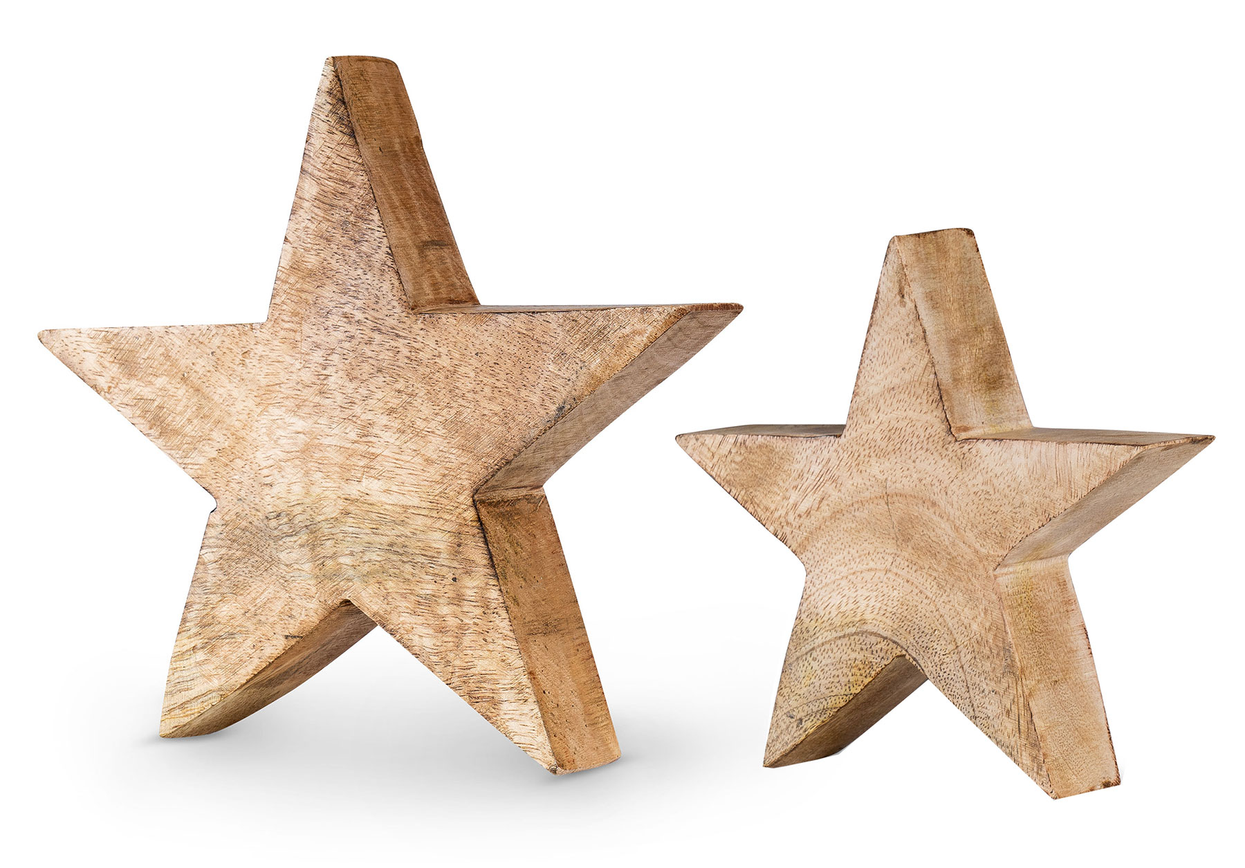 2er Set Stern Holzstern Mango 14cm 20cm Mangoholz Braun Natur Deko Tischdeko Holz