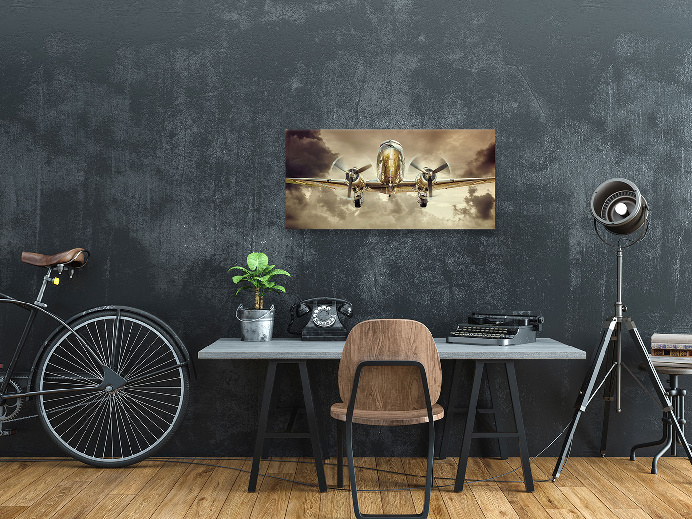 Leinwand Flugzeug XXL 115x55cm Wandbild Bild Kunstdruck Retro Wanddeko Vintage