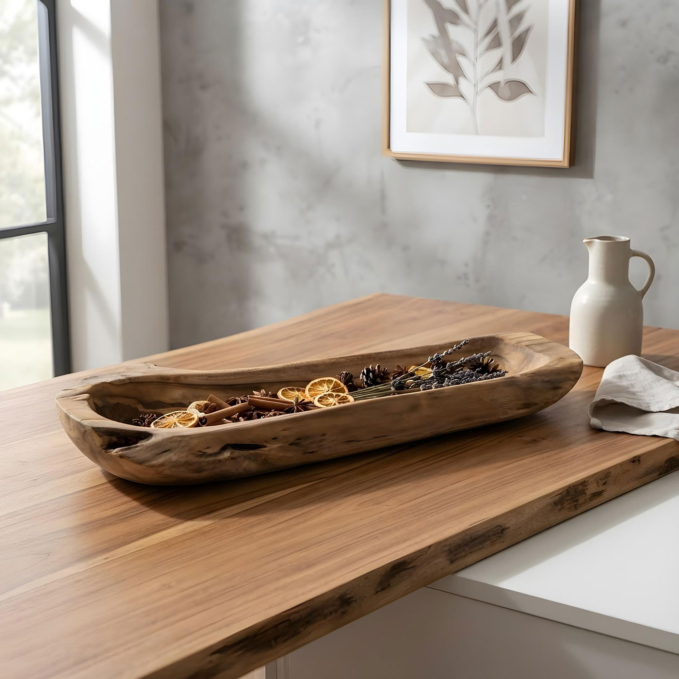 Teakholz Schale ca. L60cm Massiv Holz Obstschale Schüssel Holzschale Dekoschale