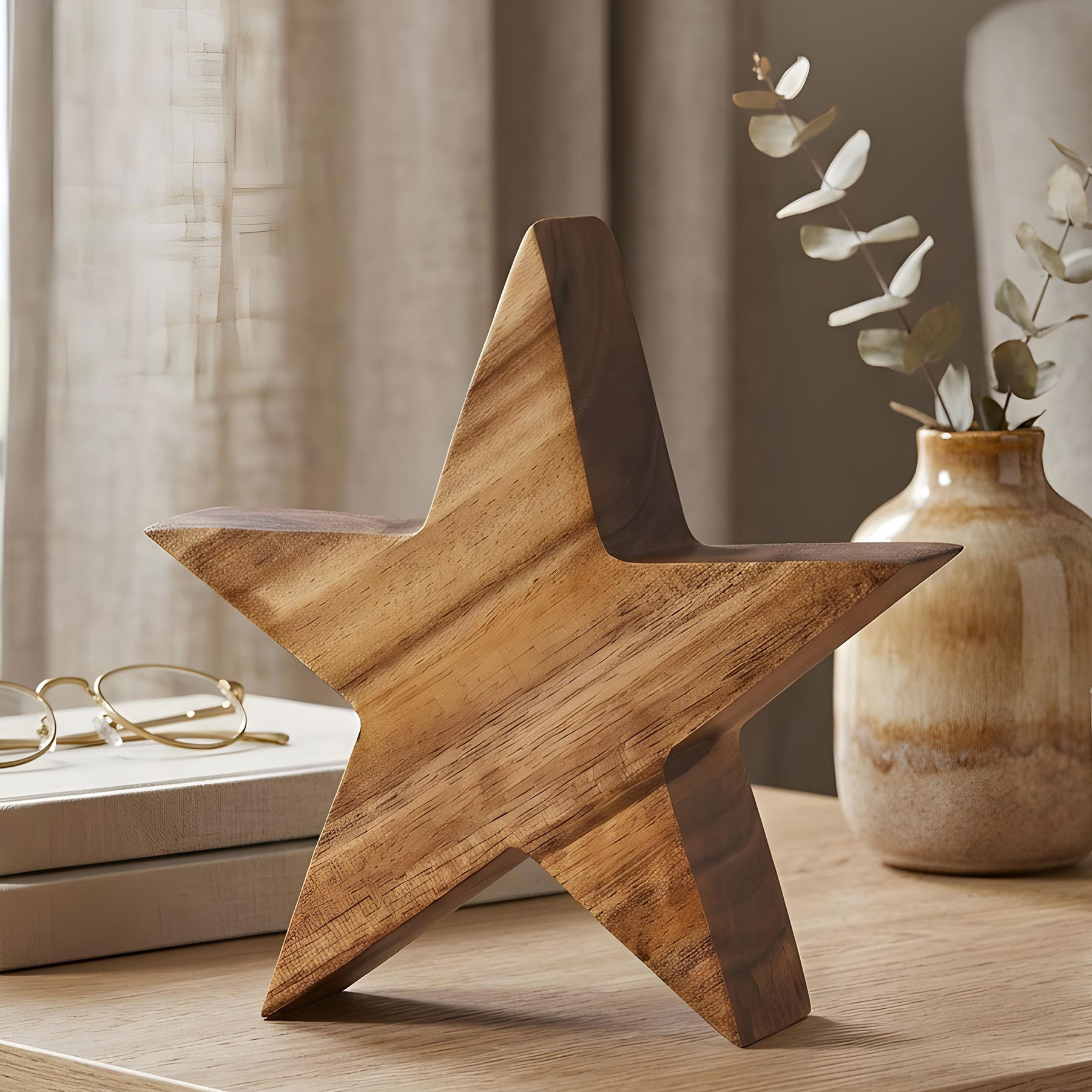 Stern Holzstern Akazie 19cm Akazienholz Braun Natur Deko Tischdeko Holzdeko