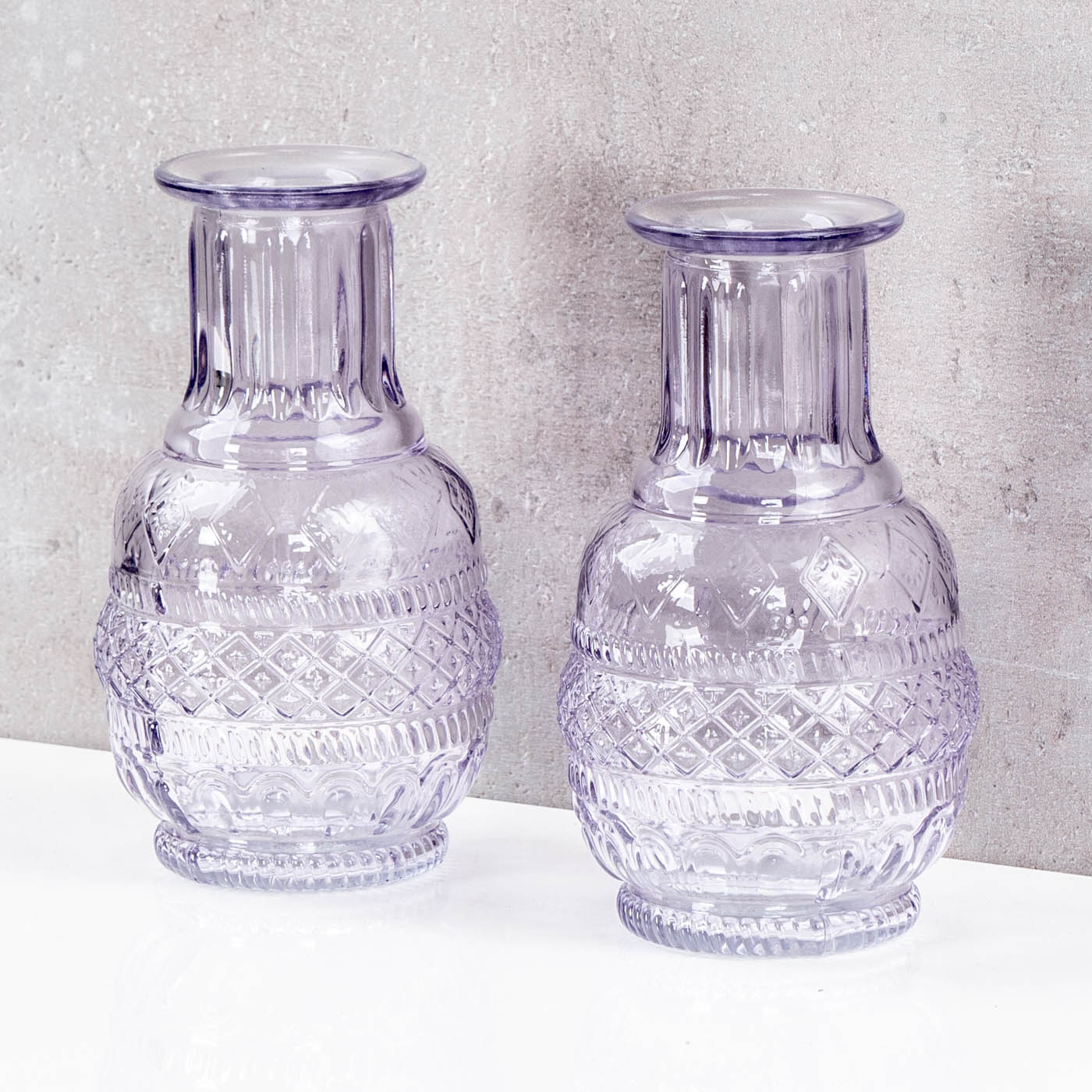 2er Set Vase Violett Transparent Glas Lila Dekovase Blumenvase Tischdeko Glasvase
