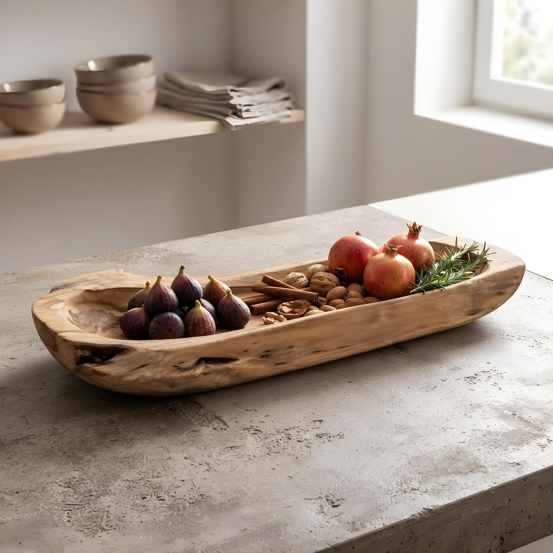 Teakholz Schale ca. L60cm Massiv Holz Obstschale Schüssel Holzschale Dekoschale