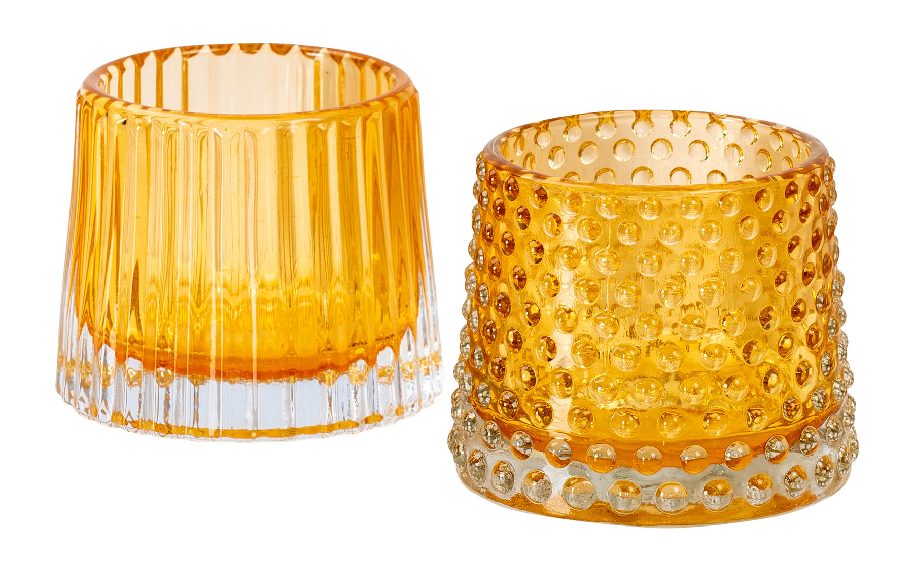 2er Set Teelichthalter H7cm Glas Gelb Kerzenhalter Tischdeko Kerzen Retro Deko