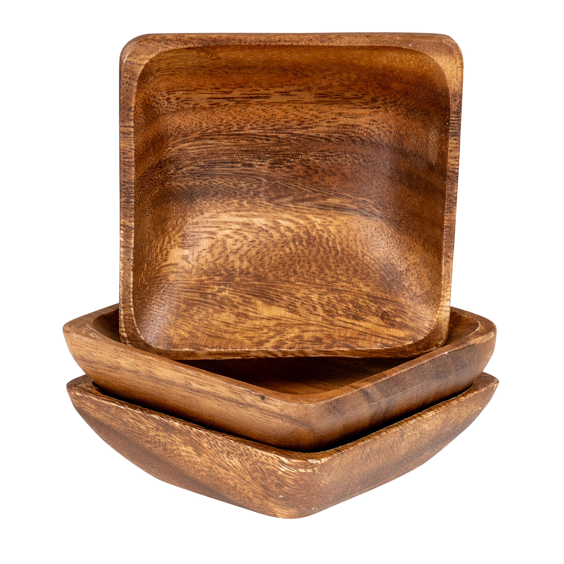 3er Set Snackteller Klein 10x10cm Akazienholz Teller Natur Tischdeko Holzschale