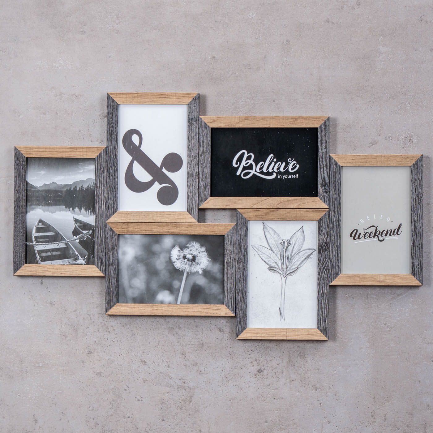 Bilderrahmen 6 Fotos 10x15 Schwarz Natur MDF Holz Fotorahmen Bildergalerie Deko