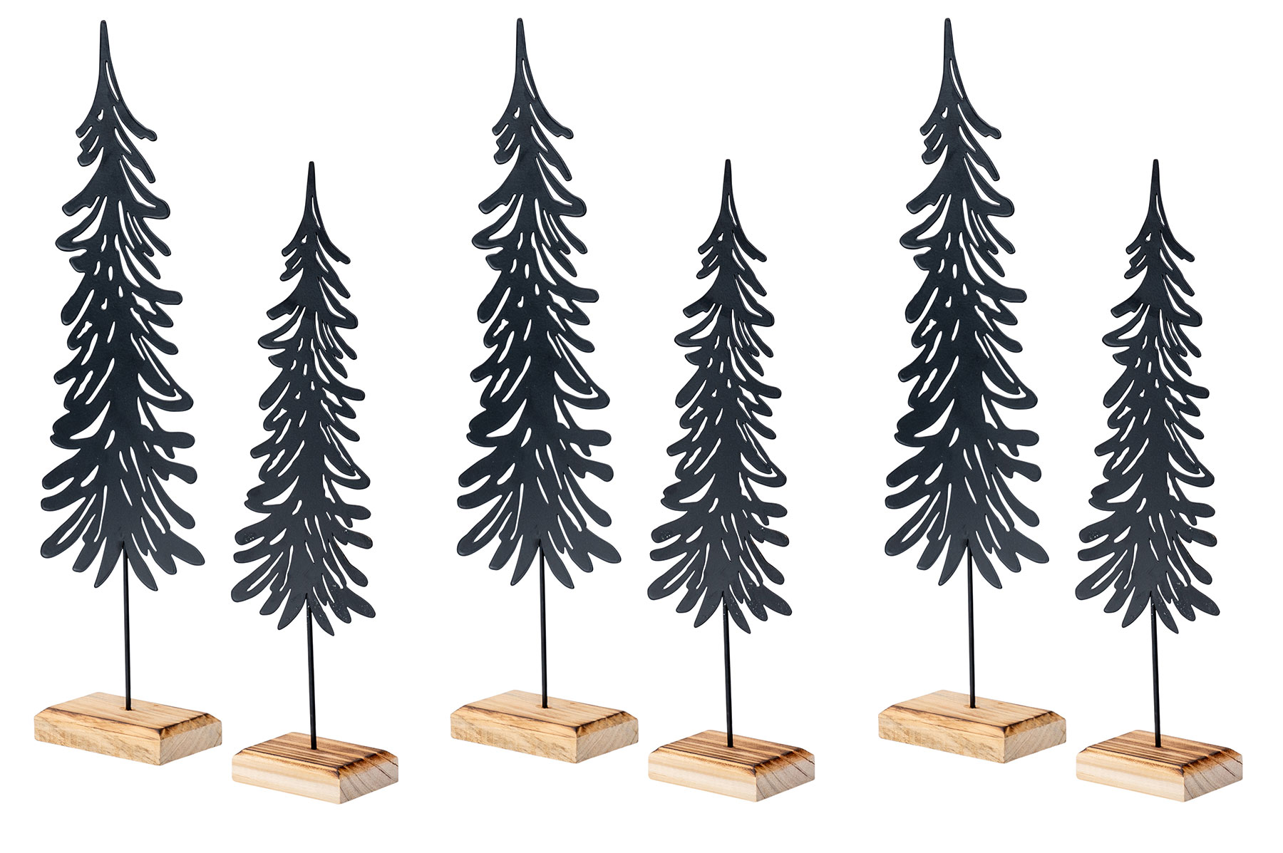 6er Set Tanne Deko-Aufsteller Metall Holz Schwarz Natur Weihnachts-Deko Tischdeko