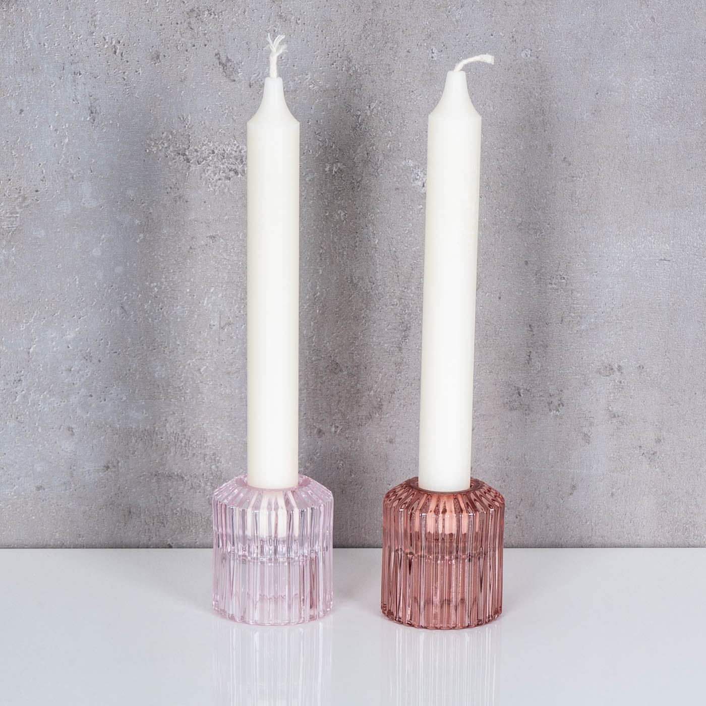 2er Set Kerzenständer für Stabkerzen Glas Rosa Pink 2in1 Kerzenhalter Tischdeko