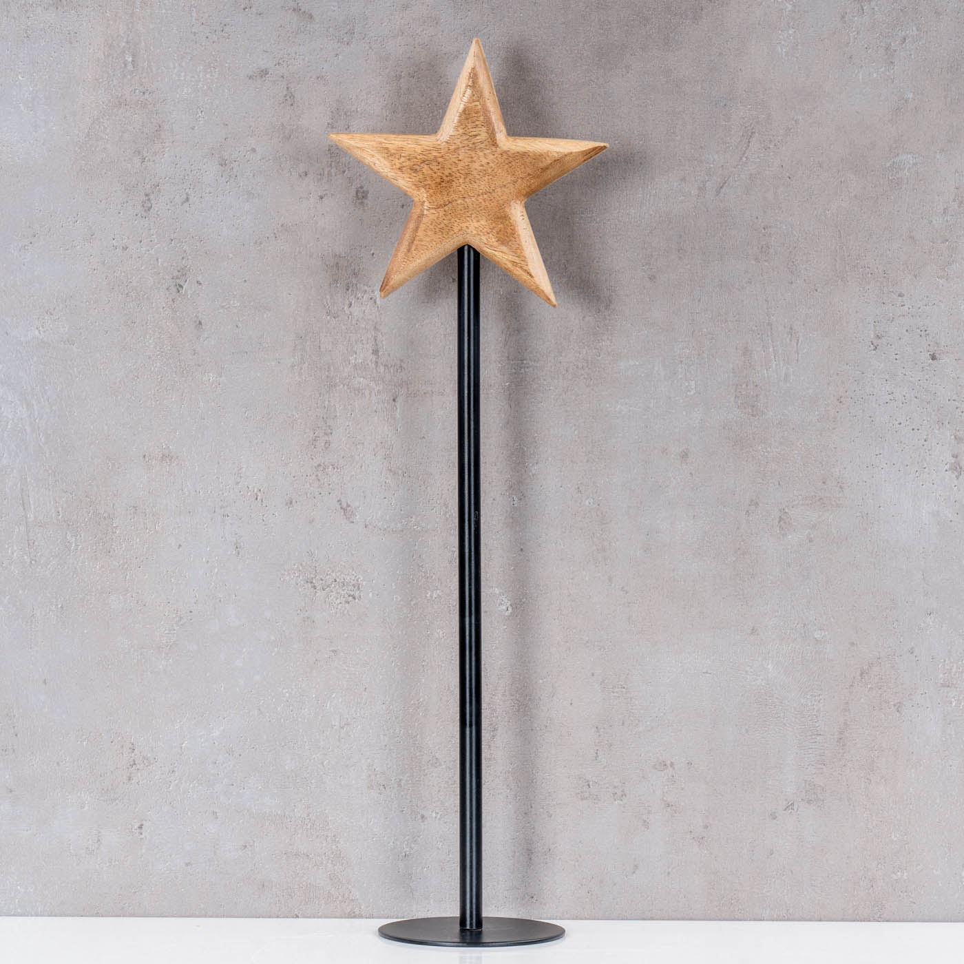 Stern Aufsteller H50cm Mangostern Natur Schwarz Fensterdeko Weihnachten Holzstern