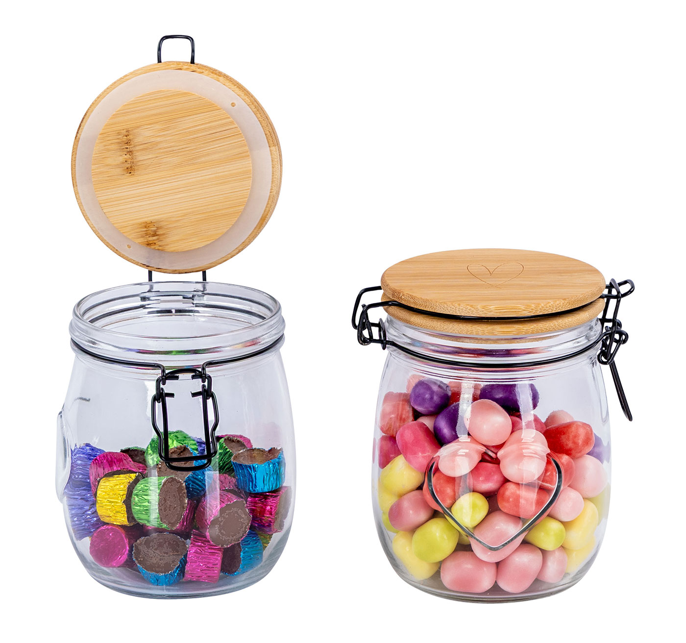 2er Set Vorratsgläser H14cm 700ml Herz Bambusdeckel Bonbonglas Küchenaccessoire