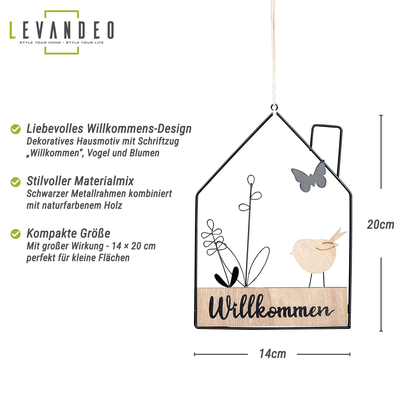 Willkommensschild Hausform Metall Türschild Schwarz Natur Haus Türkranz Ostern