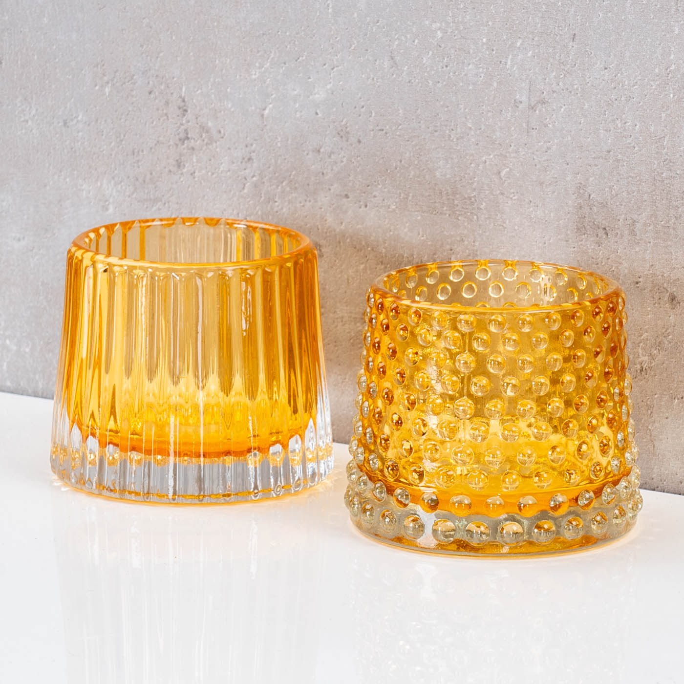 2er Set Teelichthalter H7cm Glas Gelb Kerzenhalter Tischdeko Kerzen Retro Deko
