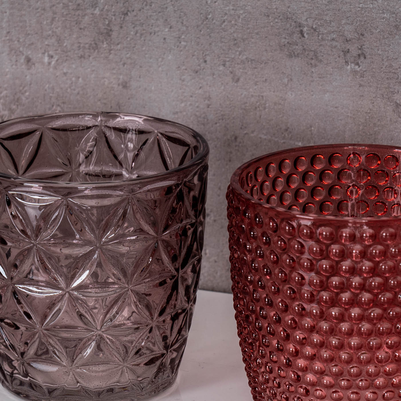 4er Set Windlicht H7,5cm Glas Rosa Rot Teelichthalter Tischdeko Kerzen Retro Deko
