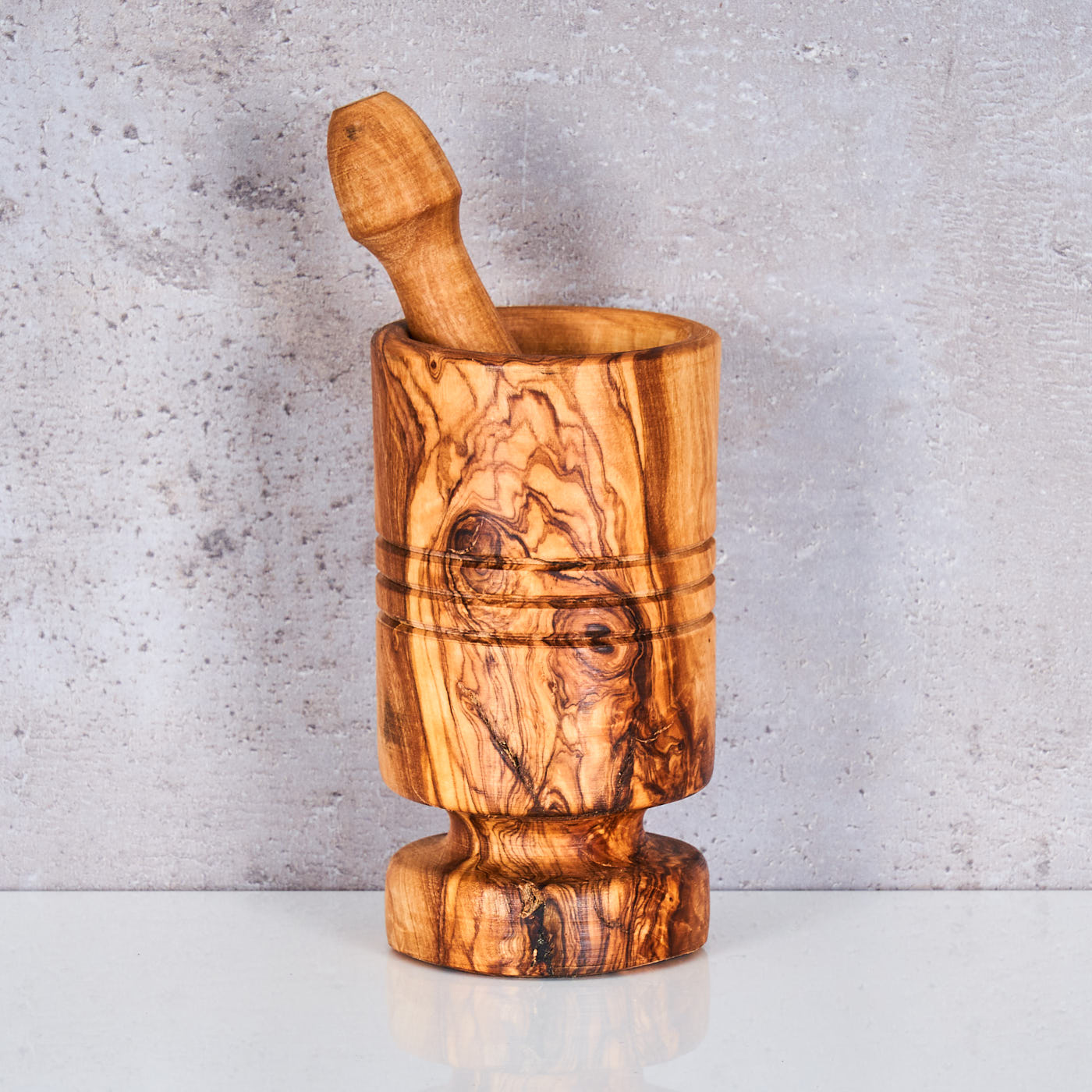 Mörser H12cm Olivenholz Holzmörser Stößel zylindrisch Holz Gewürzmühle Küche Natur Unikat