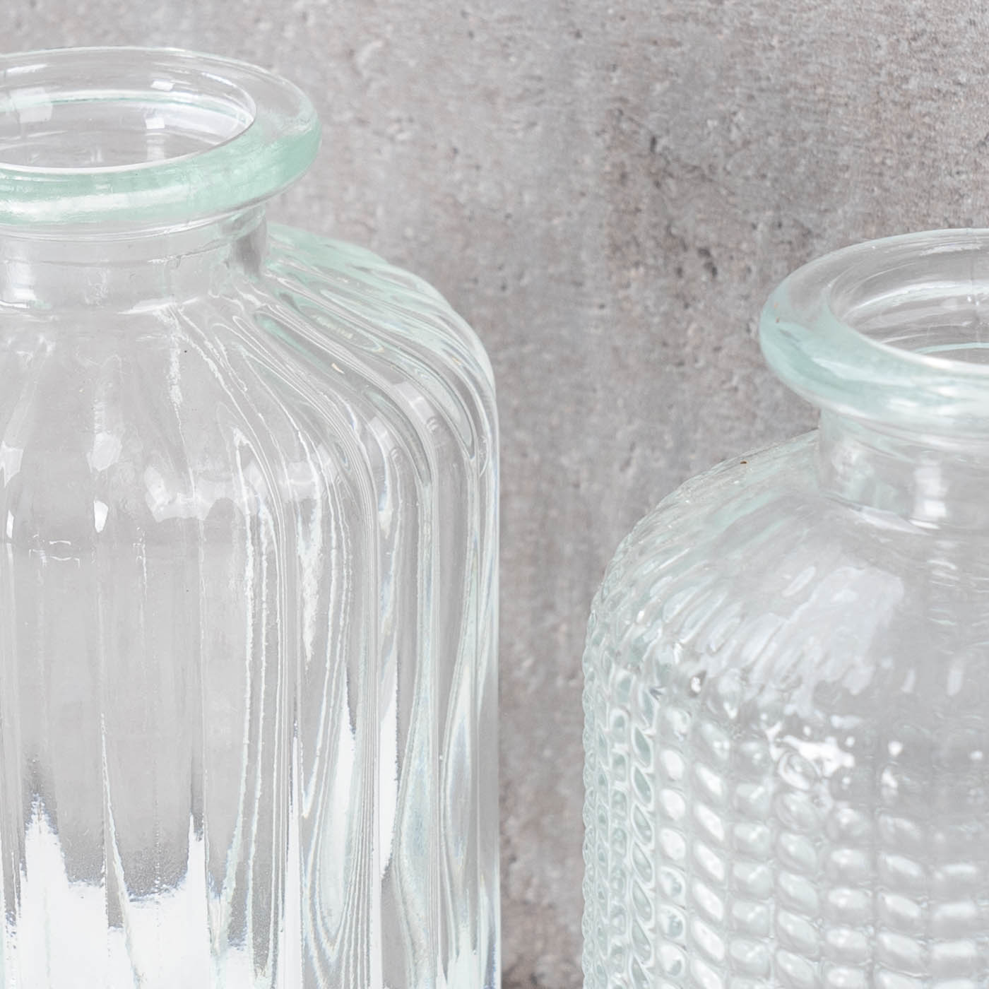 2er Set Glas Vasen 10cm Transparent Retro Muster Deko Blumenvasen Vintage Deko