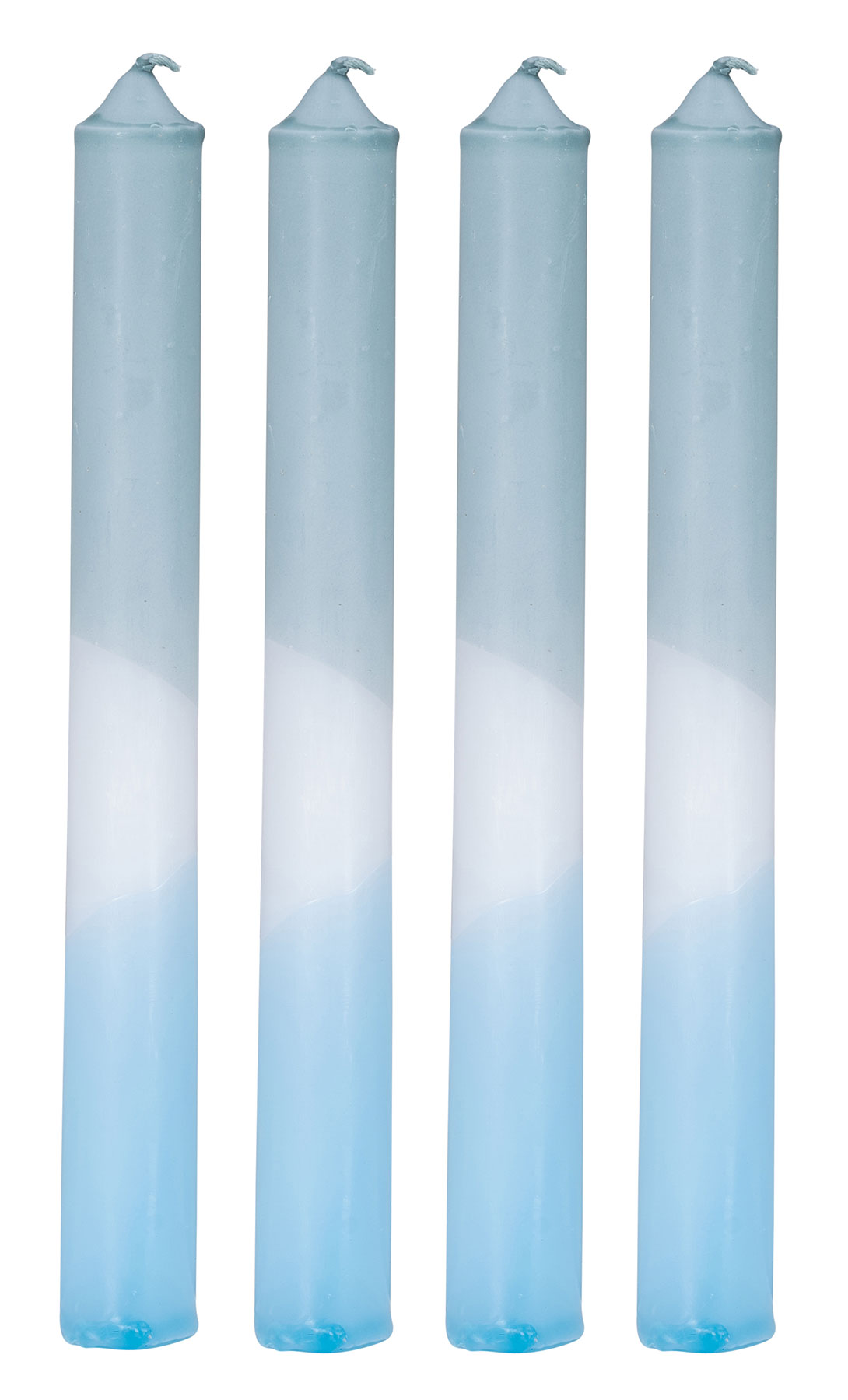 4er Set Stabkerzen H20cm Blau Weiß Farbverlauf Dip Dye Kerzen Deko Tischdeko