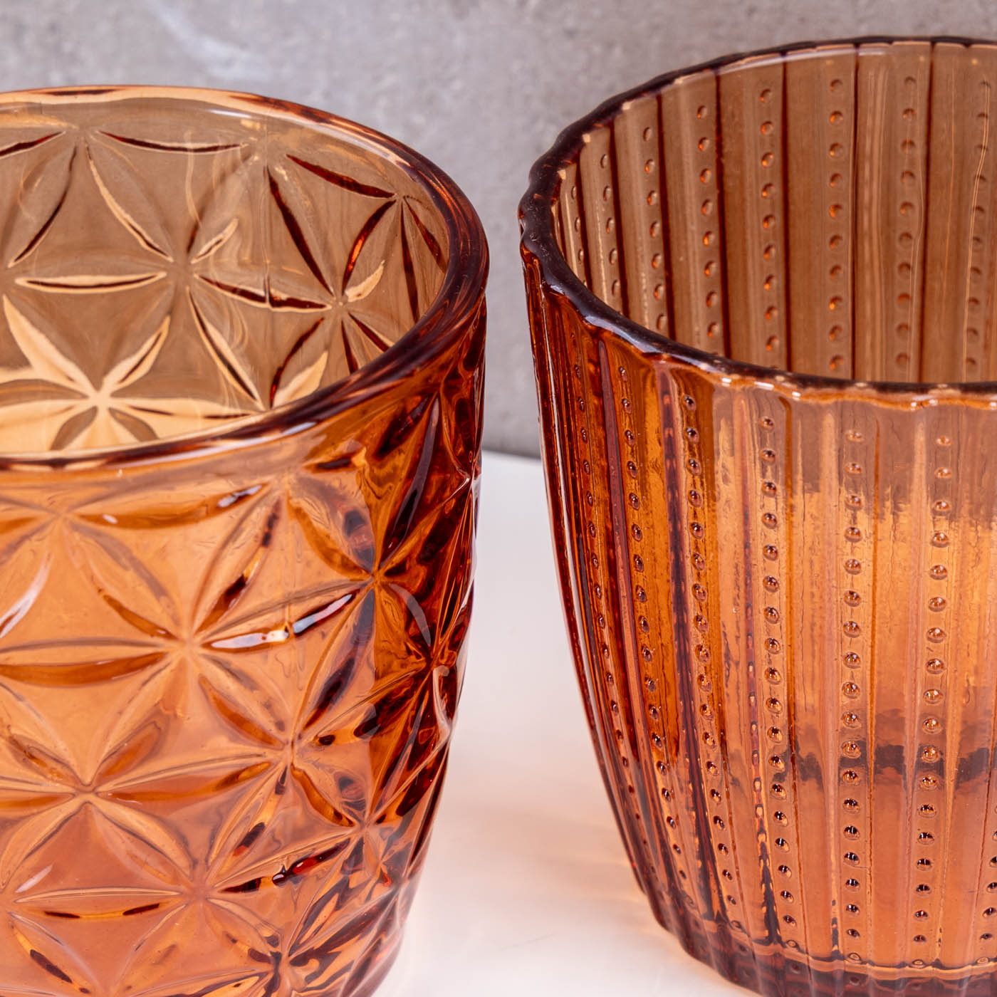 4er Set Windlicht 7,5cm Glas Orange Braun Teelichthalter Tischdeko Kerzen Herbst