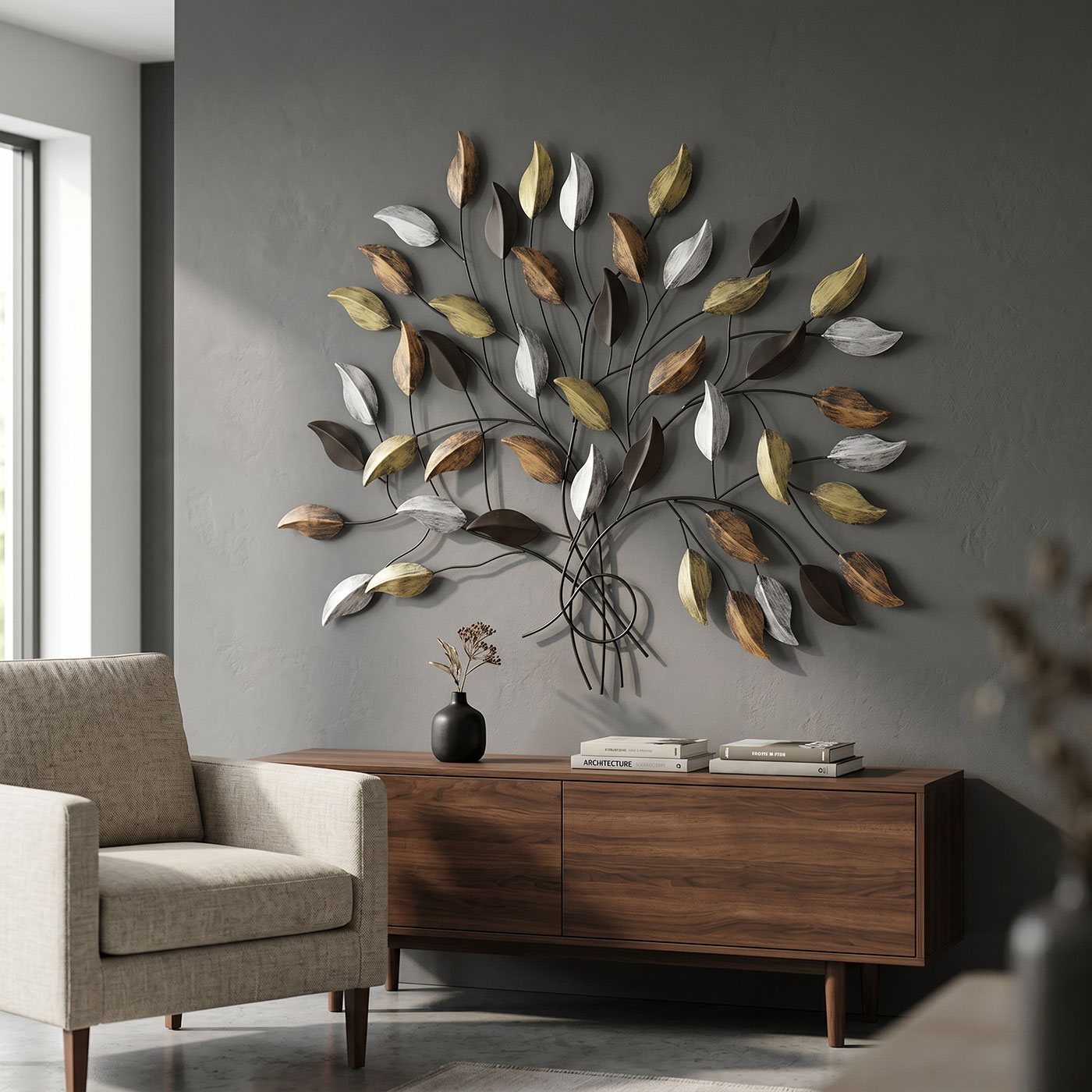 XXL Wandobjekt Eisen Baum-Design 91x103cm Metalldeko Modern Vintage Wandbild