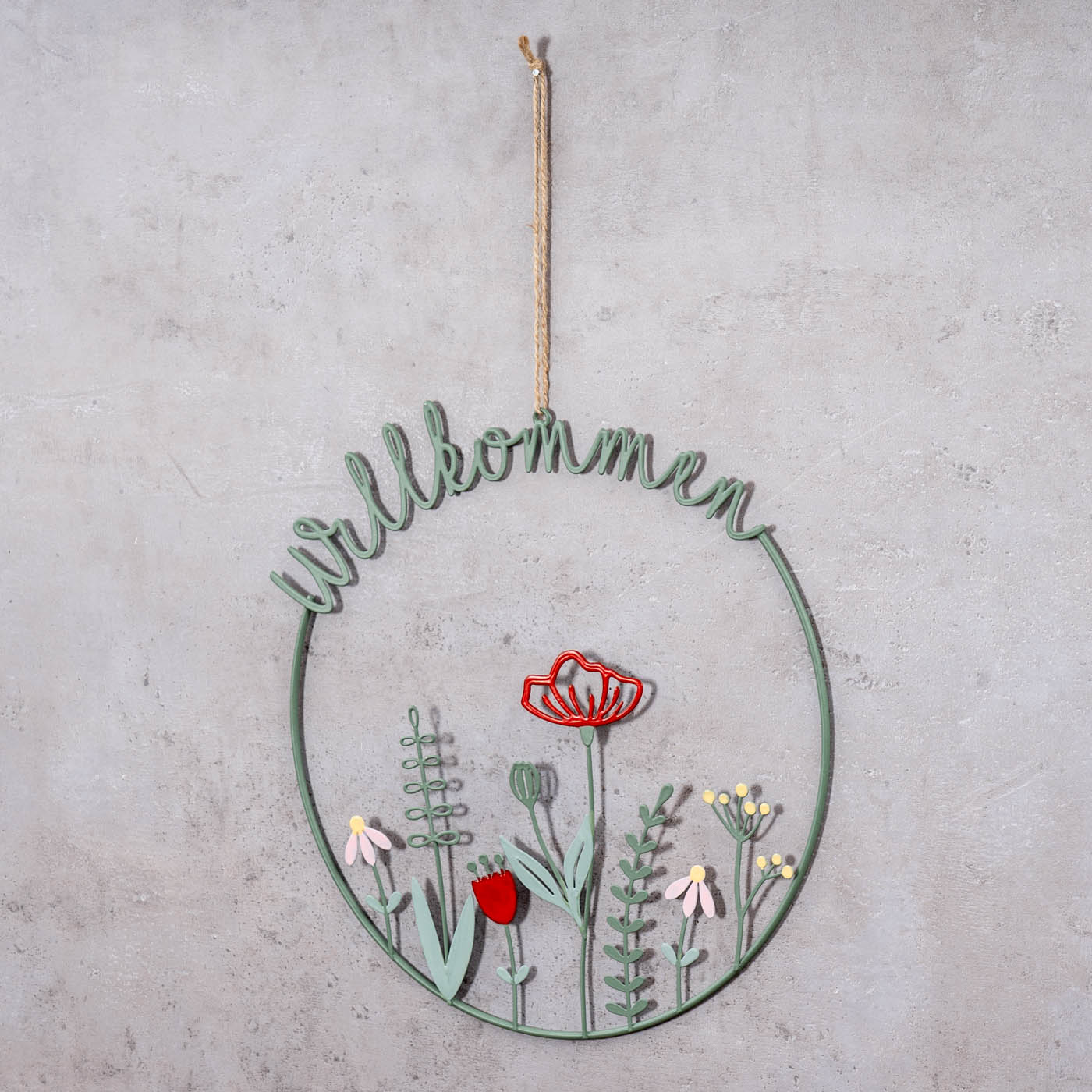 Willkommen Schild Ø30cm Türkranz Frühling Grün Wiese Türschild Wandbild Deko