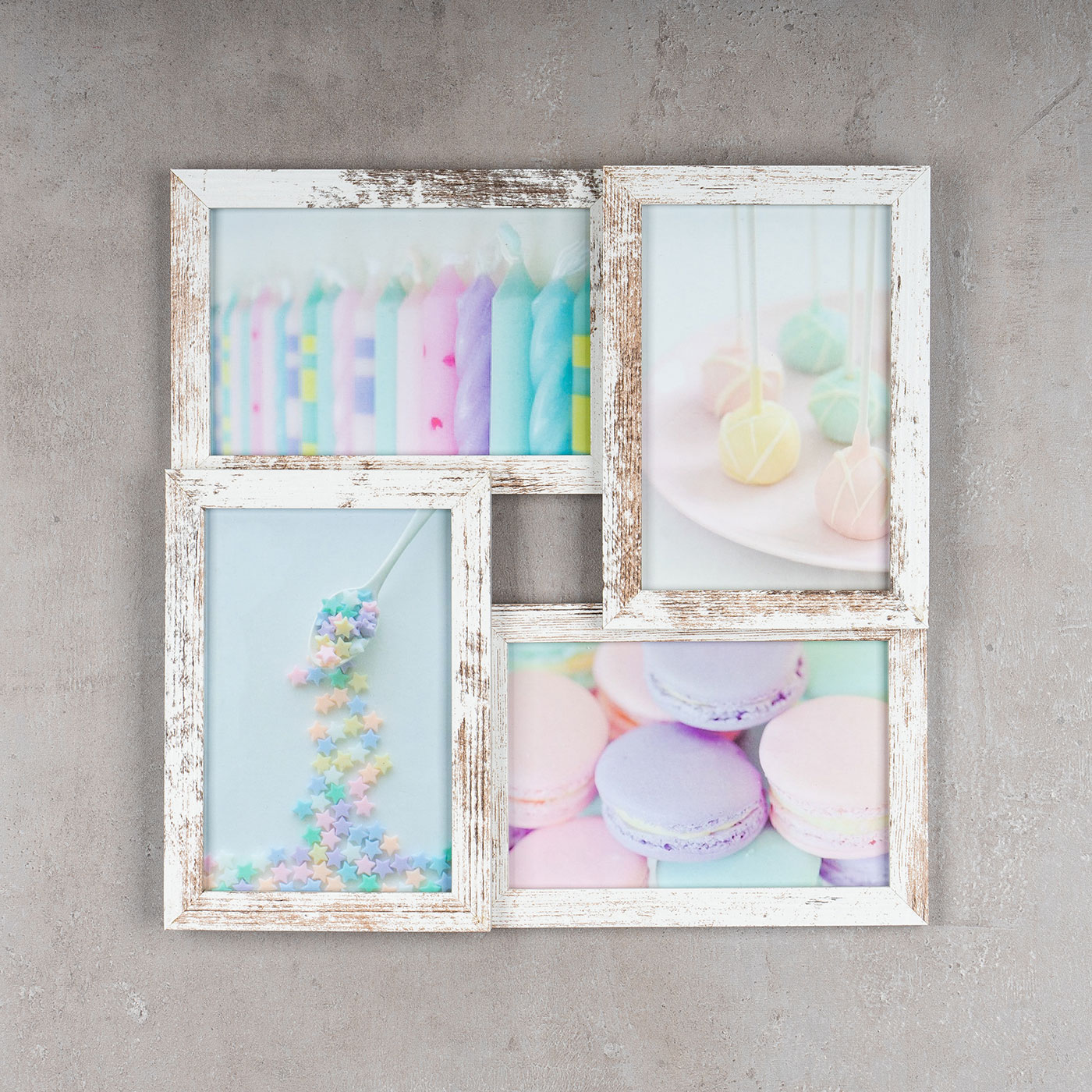 levandeo Bilderrahmen Collage 28x28cm 4 Fotos 10x15 Shabby Chic MDF Holz Glas