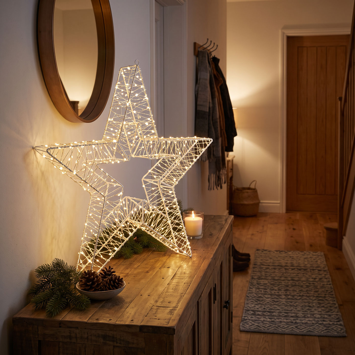 LED Drahtstern 50cm Stern Weiß Metall Weihnachtsdeko Outdoor Leuchtstern Deko
