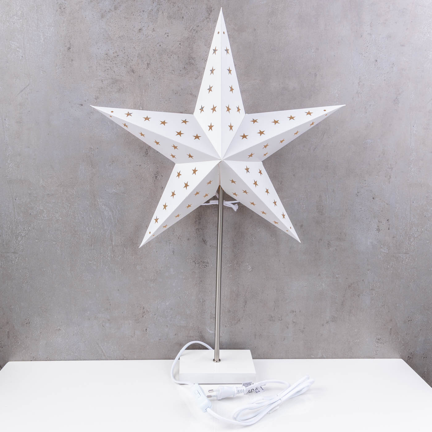 LED Leuchtstern Weiß H65cm mit Standfuß Weihnachtsstern Tischdeko Weihnachtsdeko