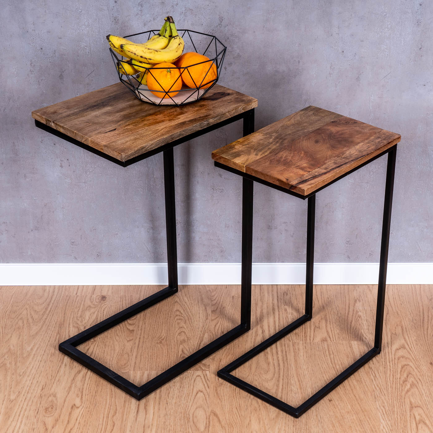 2er Set Beistelltisch Mango Natur Eisen Schwarz Design Holz Couchtisch Deko