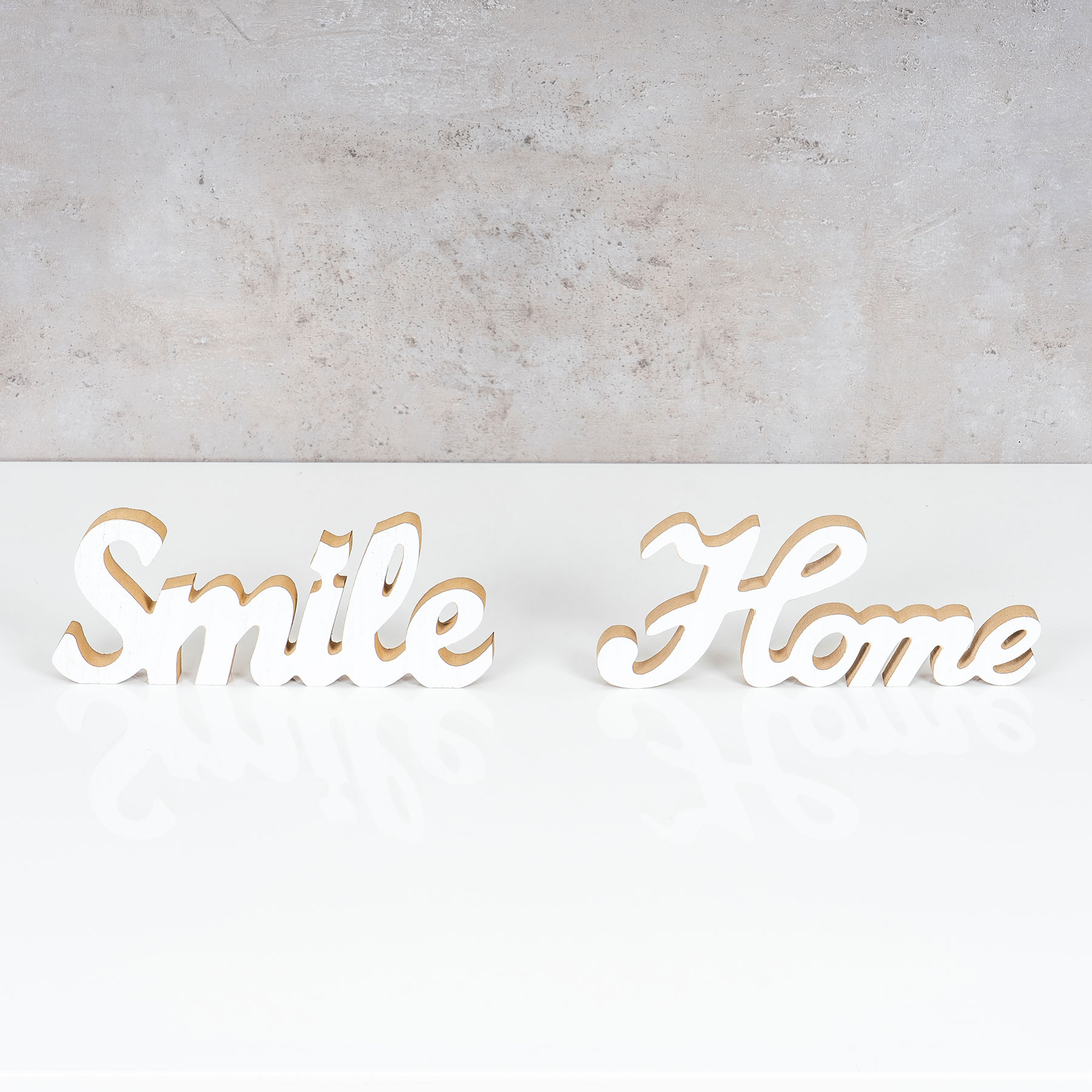 4er Set Schriftzug Relax Home Smile Love L25cm Holz Shabby Chic Tischdeko
