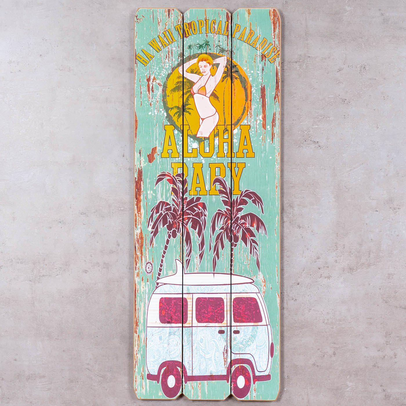 Holzschild Aloha Baby 30x80cm Hawaii Holzbild Wandbild Holzdeko Schild Wanddeko