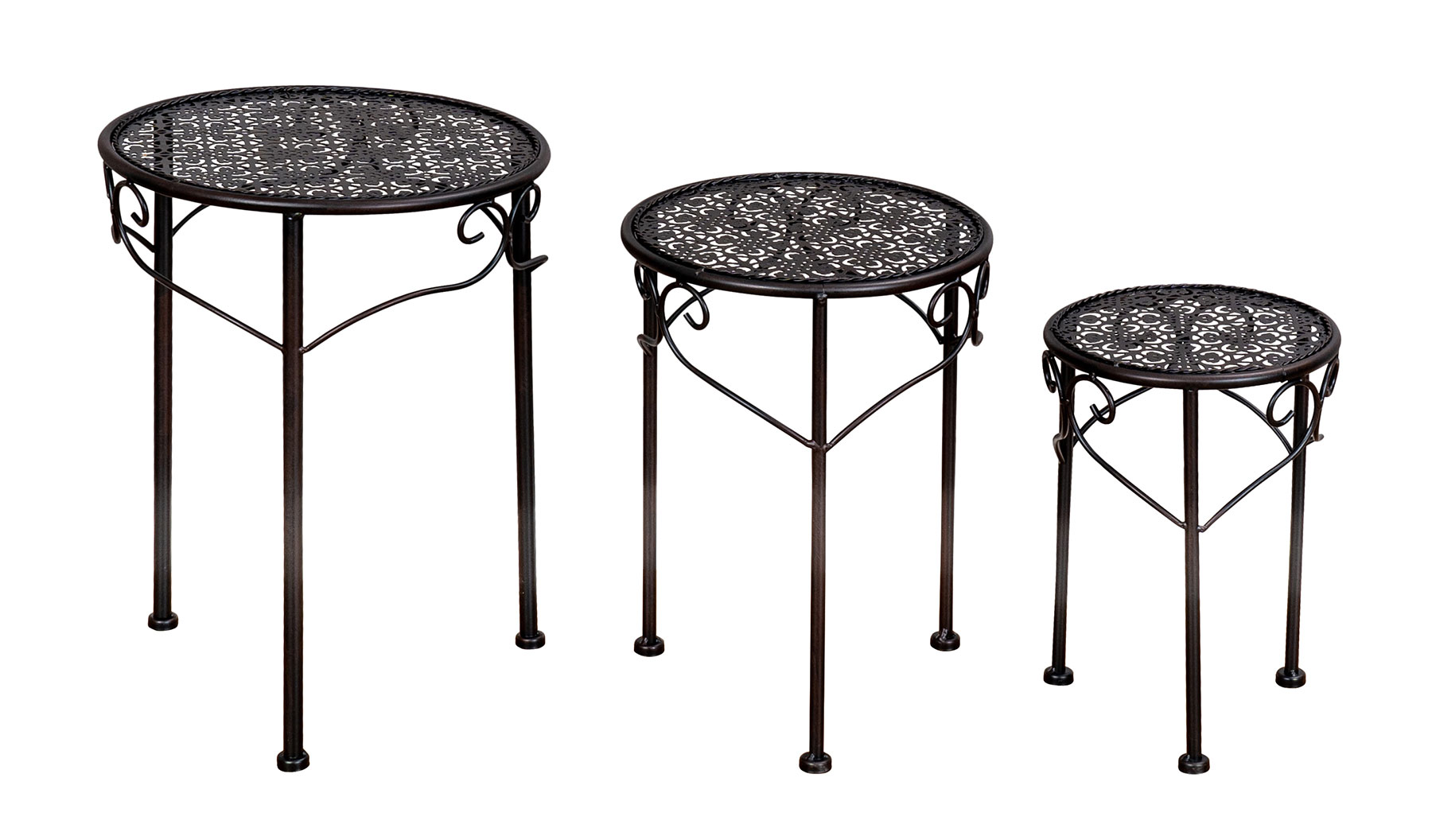 3er Set Blumenhocker Metall Schwarz Pflanzenständer Rund Tisch Garten Deko