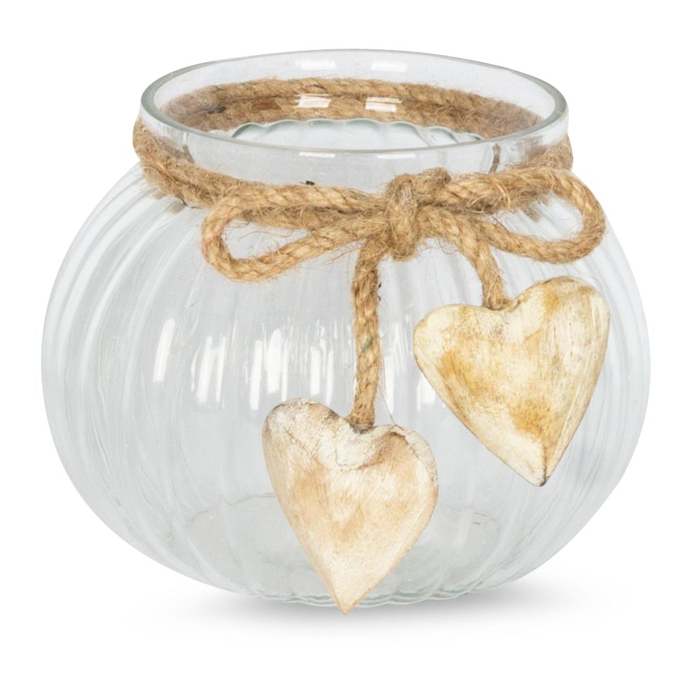 2er Set Windlicht B x H: 13x10cm Glas Rund Teelichthalter Deko Herzen