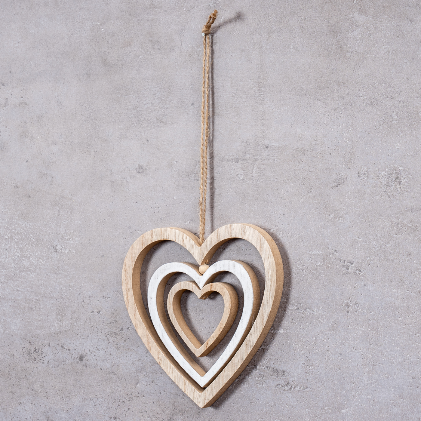 Deko Herz Mobile H15cm Windspiel MDF Holz Natur Weiß Holzherz Hängedeko Deko