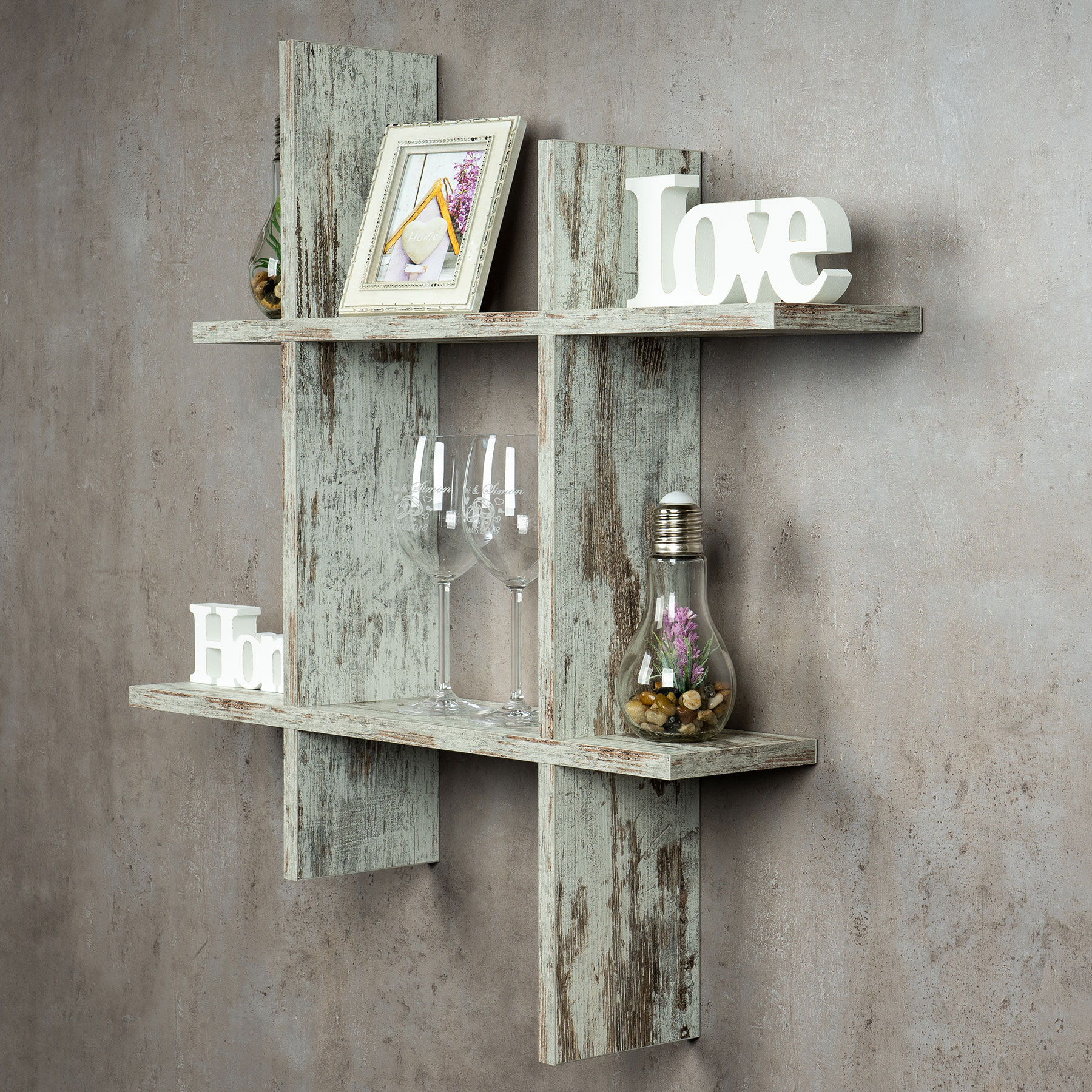 levandeo Hashtag Regal 75x75cm Wandregal Holz Shabby Chic Bücherregal Deko