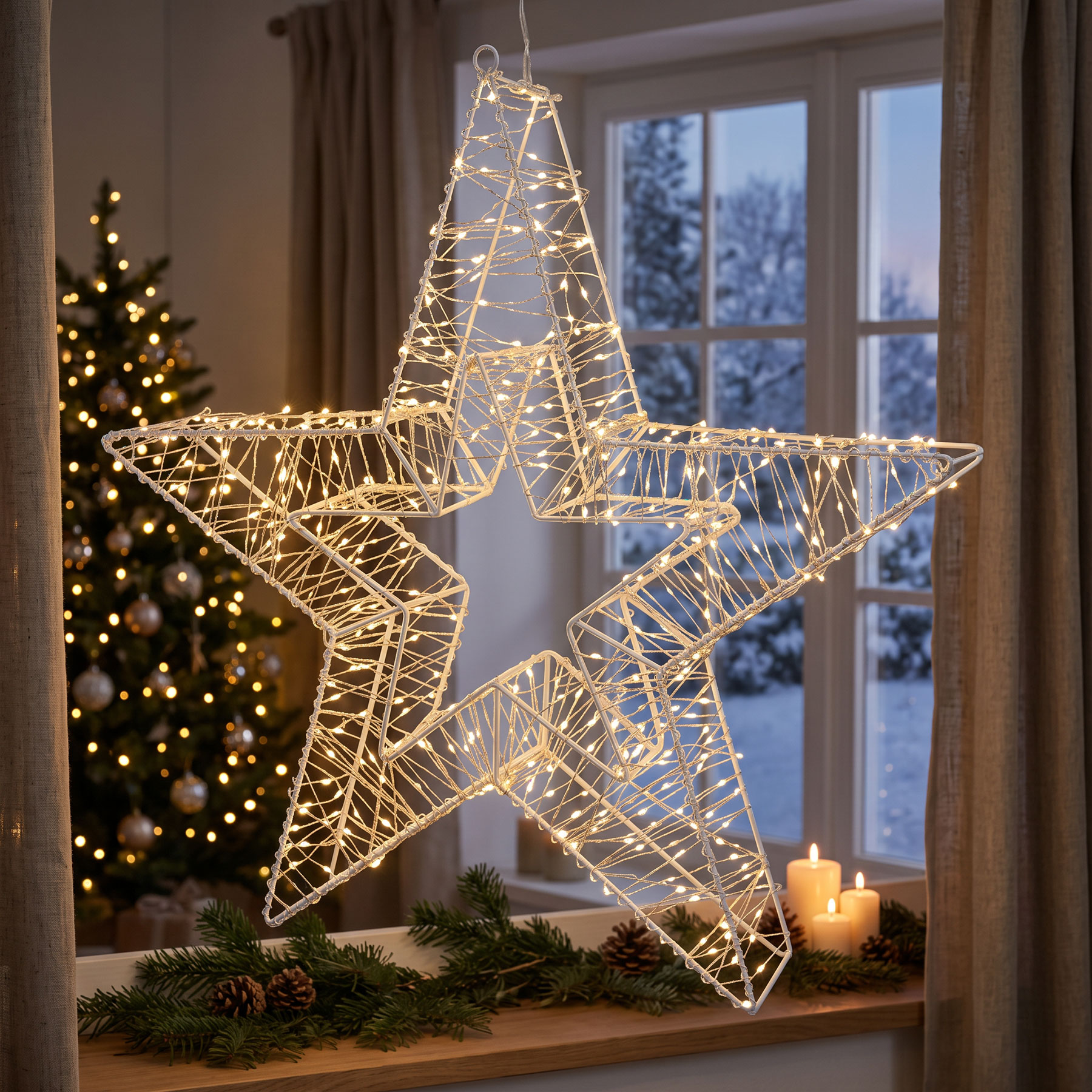 LED Drahtstern 50cm Stern Weiß Metall Weihnachtsdeko Outdoor Leuchtstern Deko